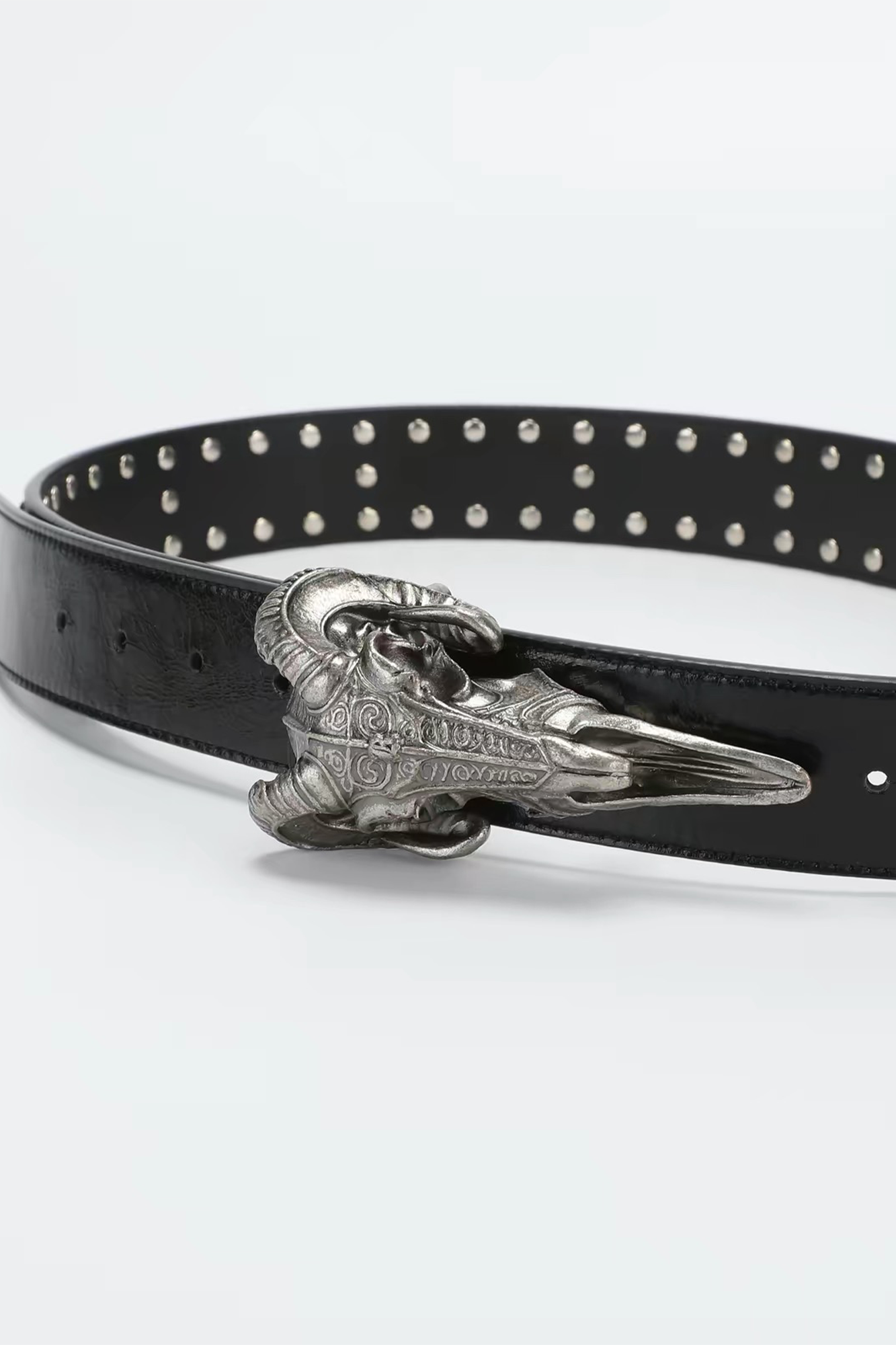 REGEN ZONE Goat Skull Crackle Waxed Studded Belt