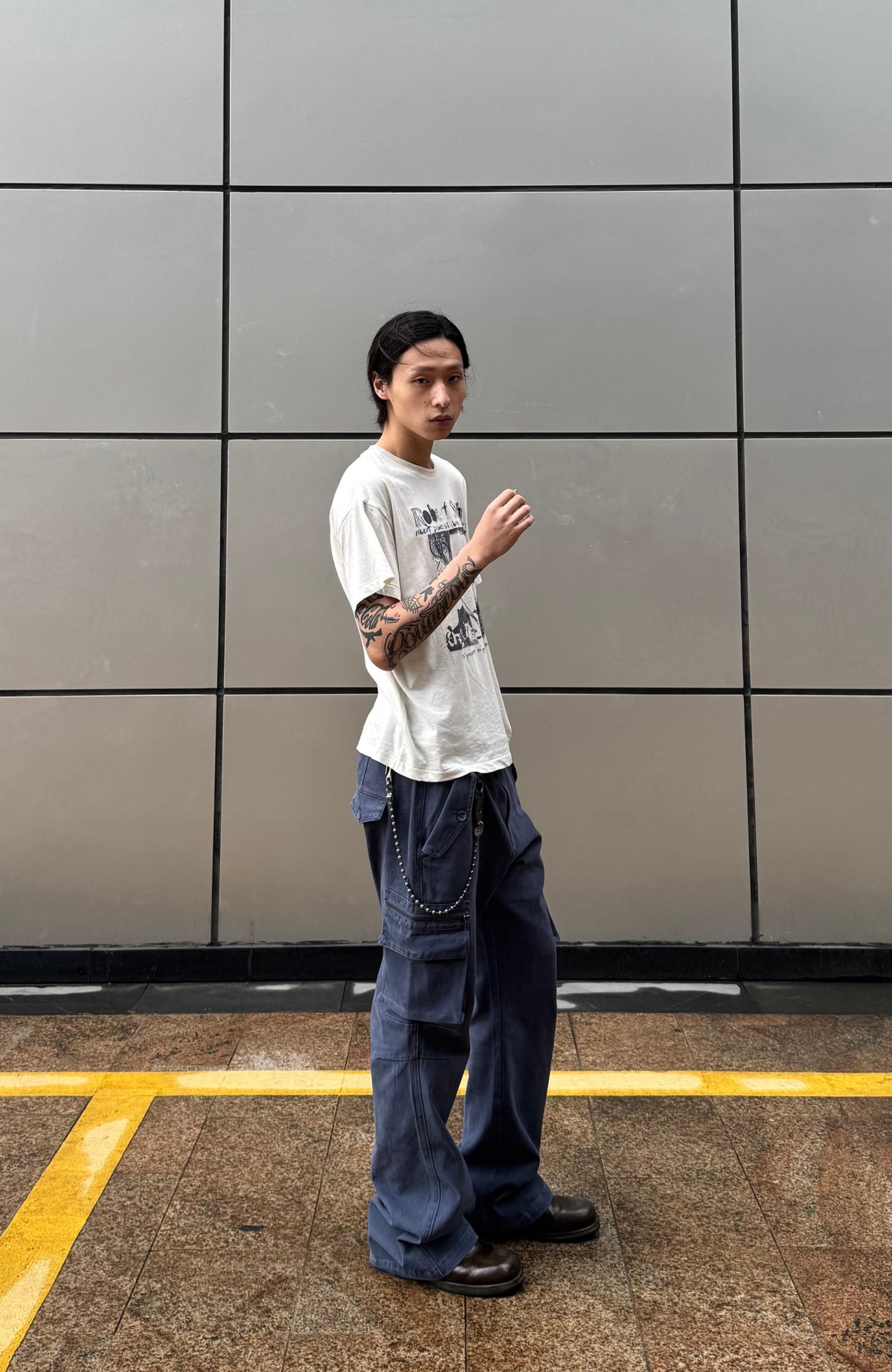 ELETEIZE Washed Floral-Waist Cargo Trousers
