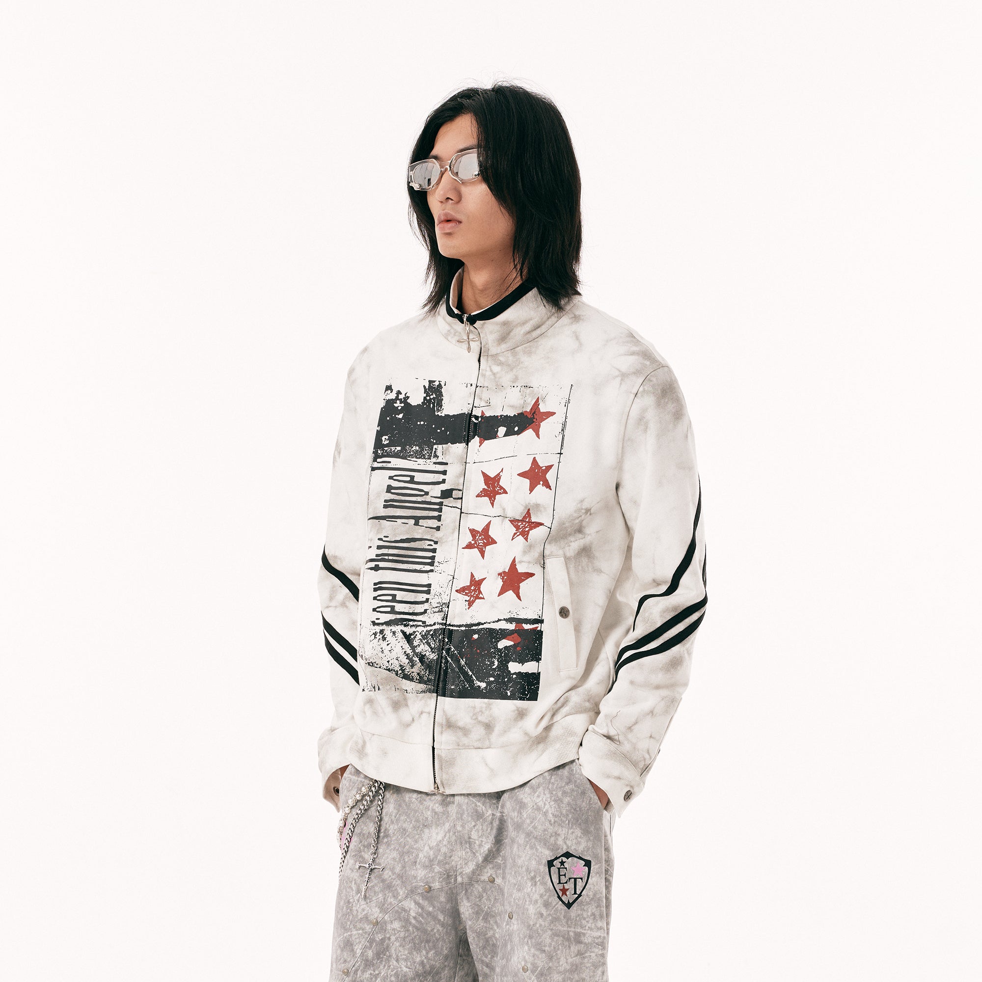 PASET Dirty Wash Star Graphic Track Jacket