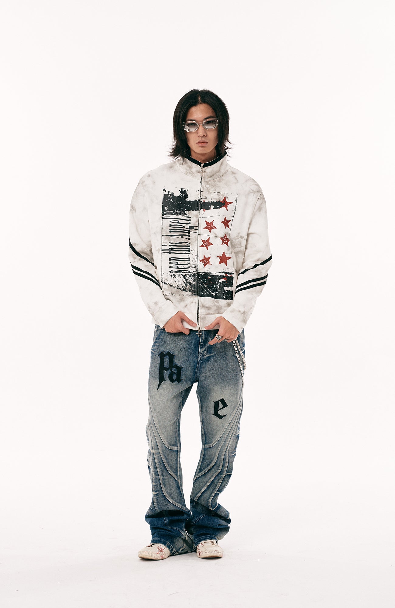 PASET Dirty Wash Star Graphic Track Jacket