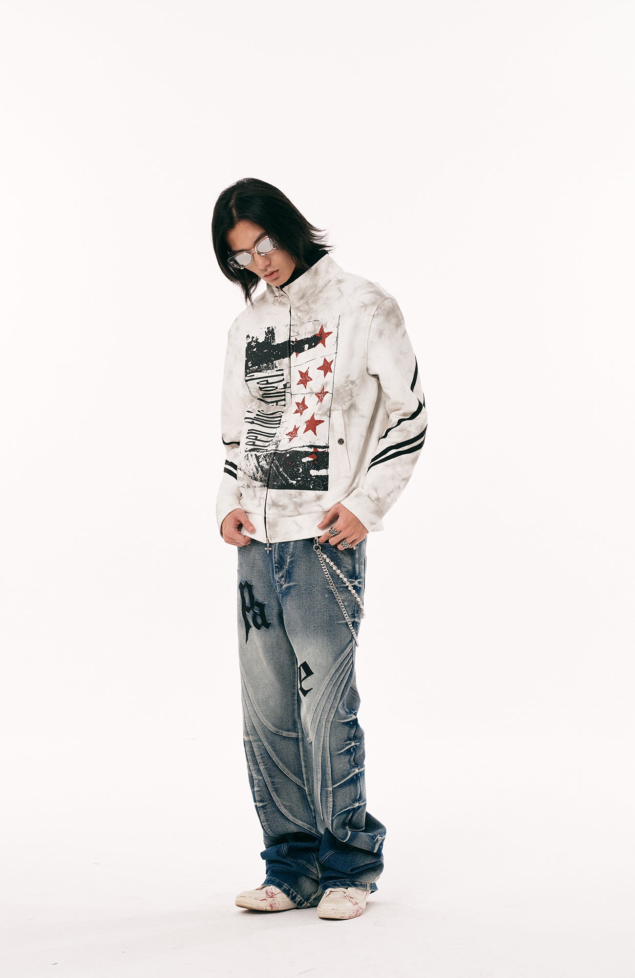 PASET Dirty Wash Star Graphic Track Jacket
