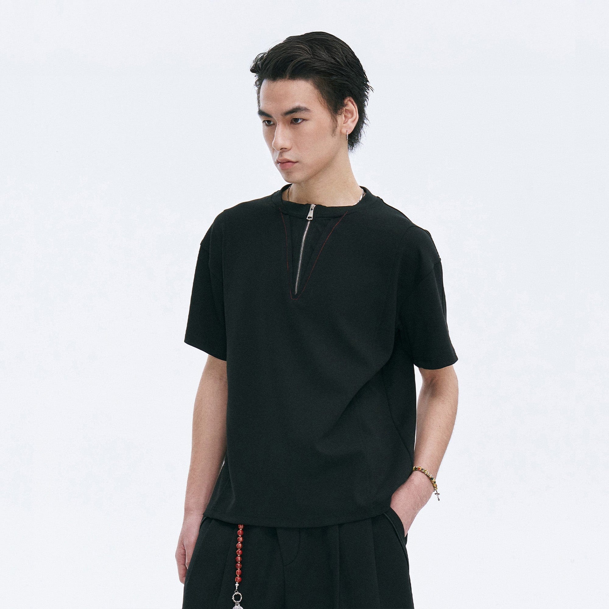 CATSSTAC Cross Spliced Dual-Zip T-Shirt, premium urban and streetwear designers apparel on PROJECTISR.com, CATSSTAC
