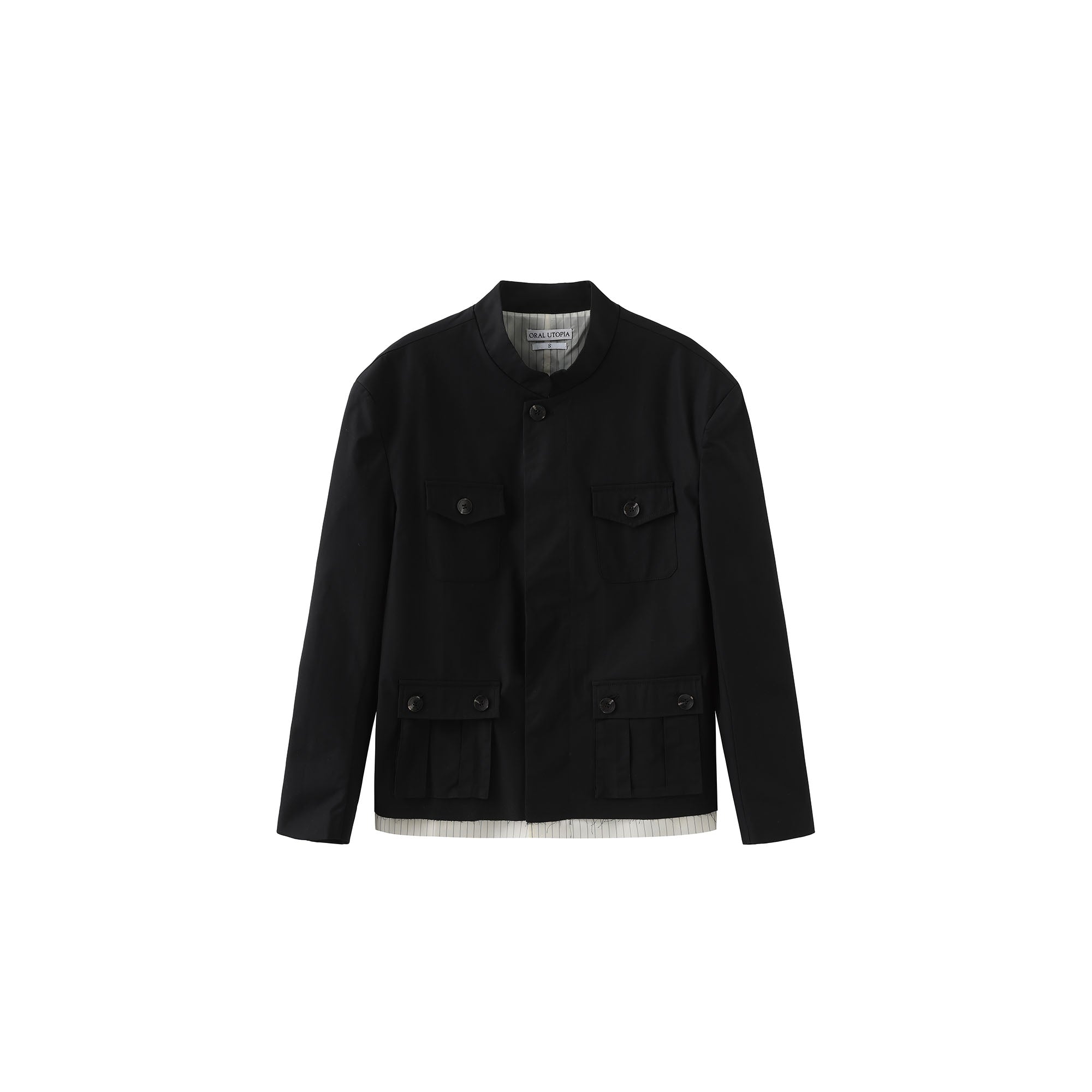 ORAL UTOPIA Faux Layered Hem Mandarin Collar Jacket