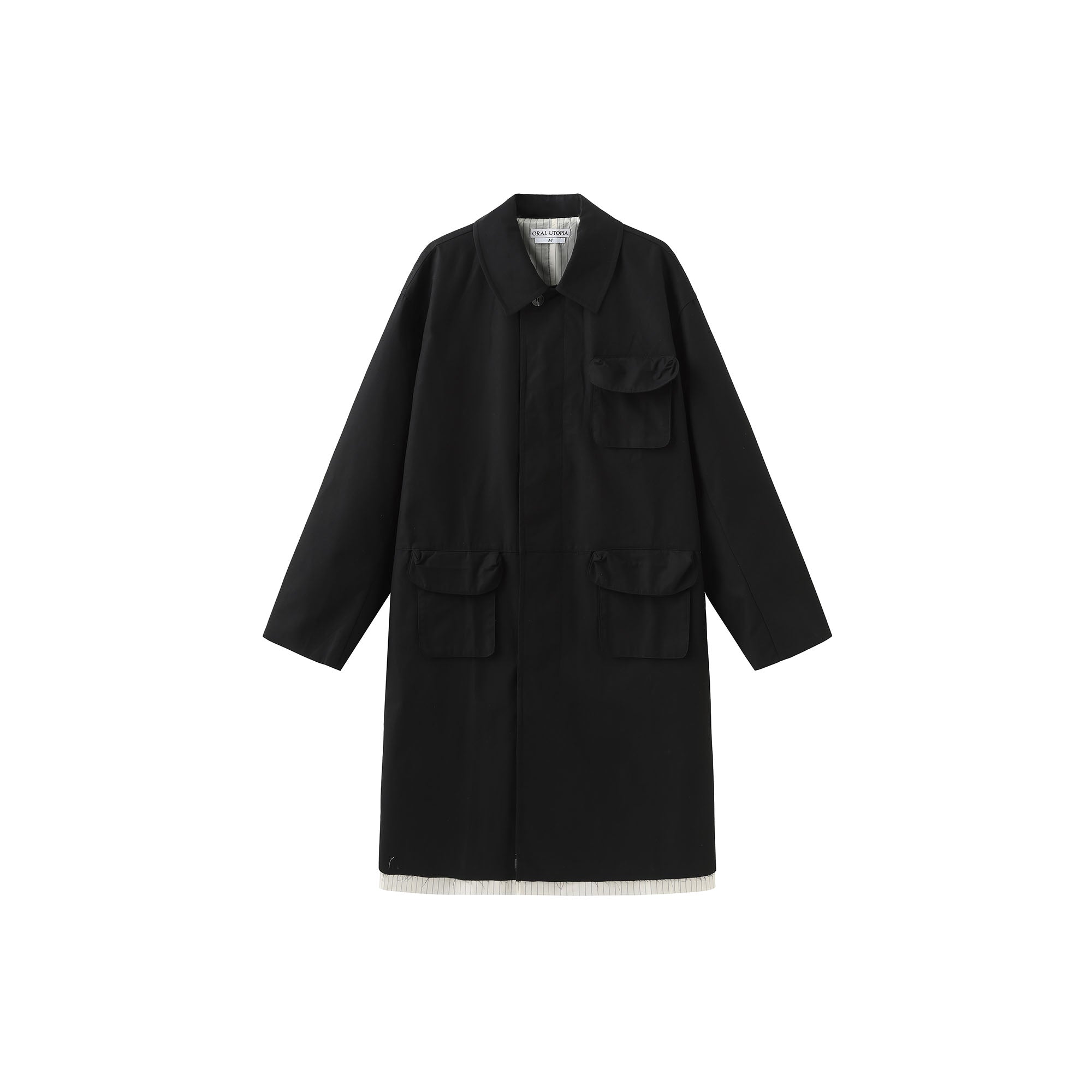 ORAL UTOPIA Faux Layered Hem Multi-Pocket Coat