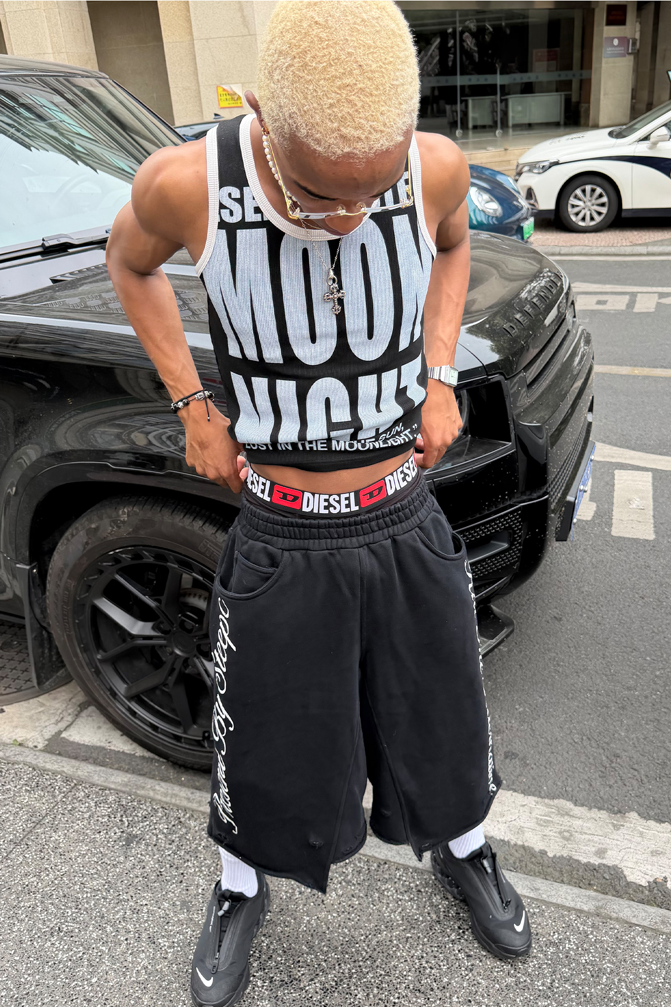 STEEPC Raw Edge Graphic Paneled Sweat Shorts