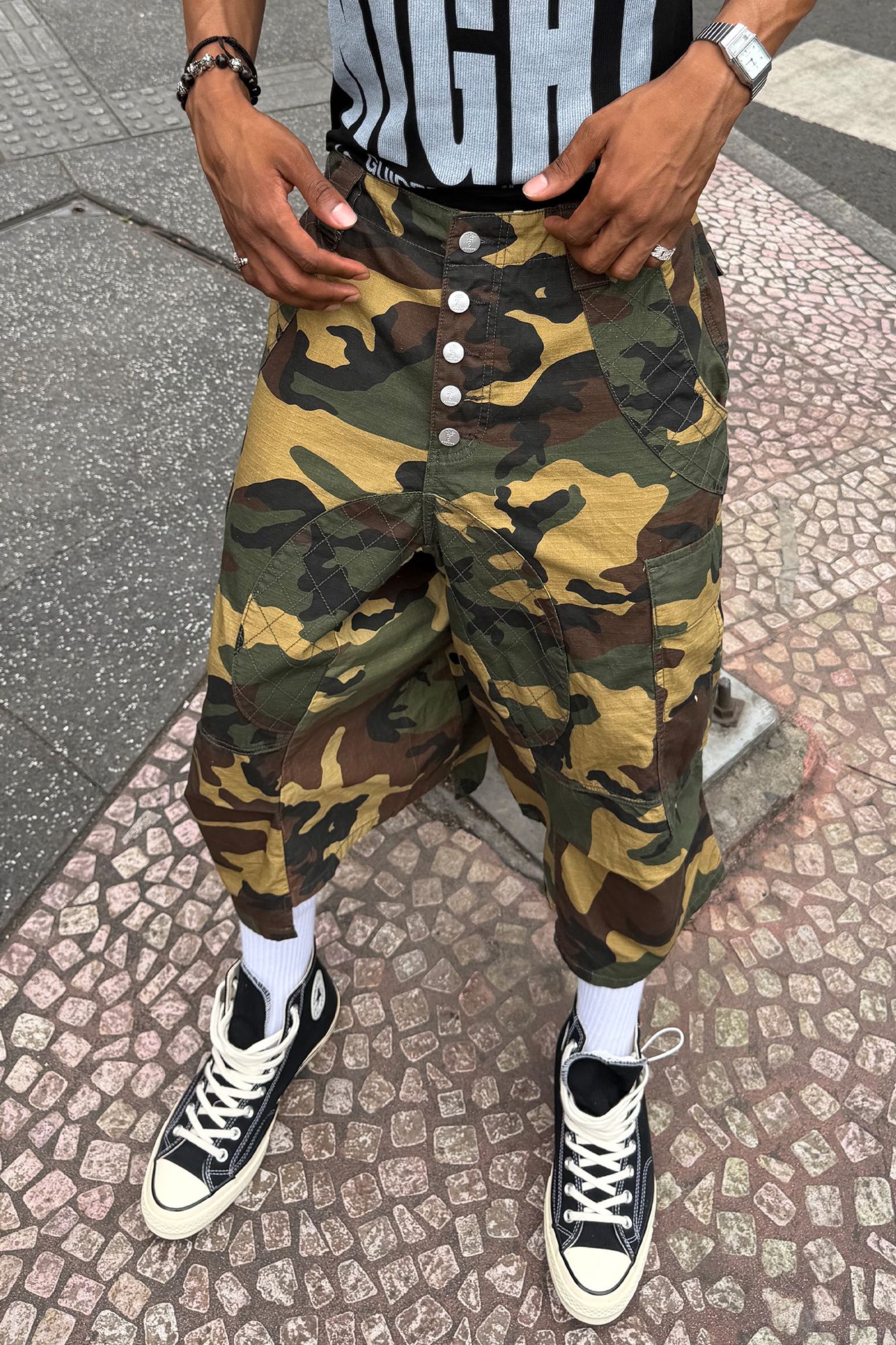STEEPC Button-Fly Camo Quilted Cargo Shorts
