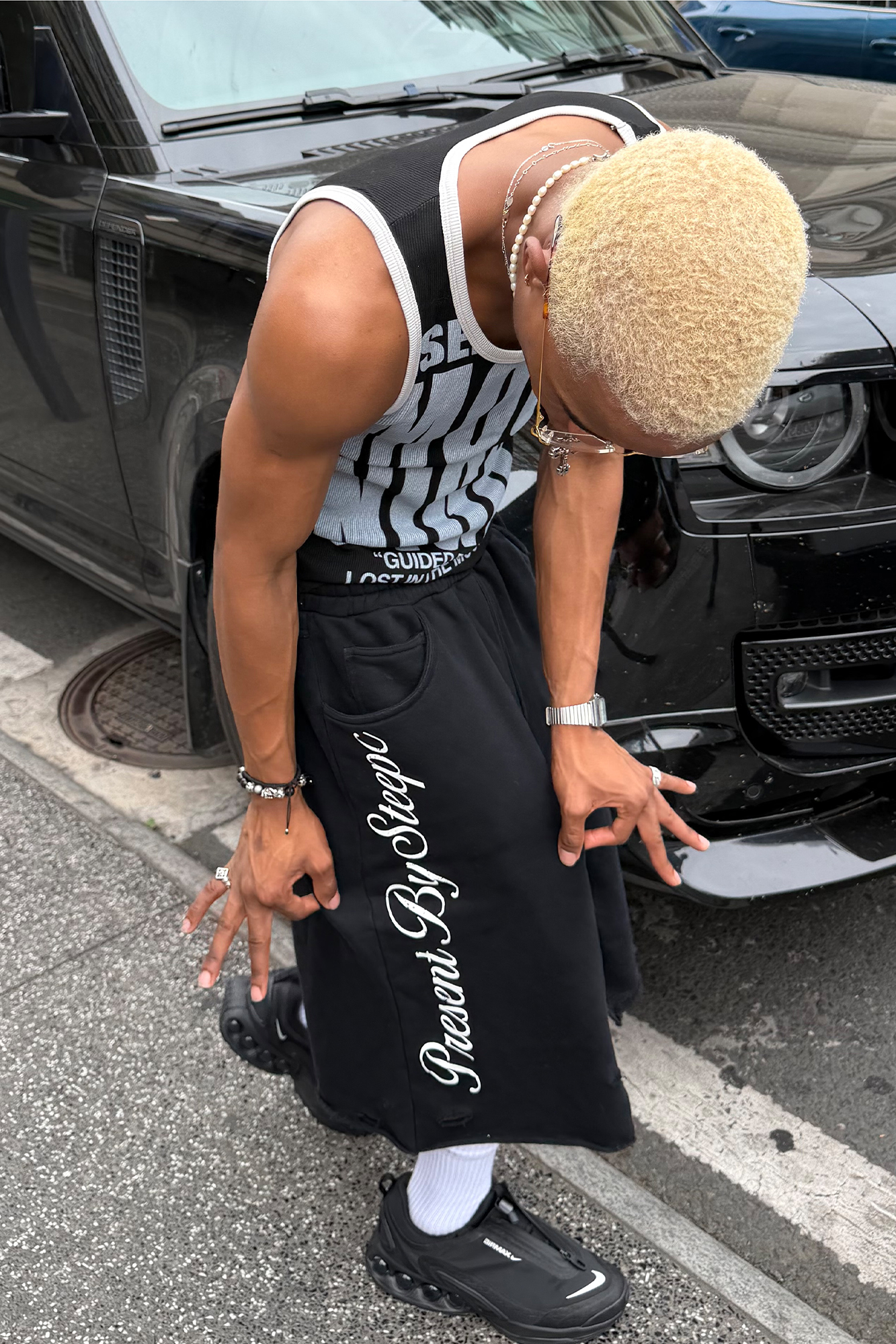 STEEPC Raw Edge Graphic Paneled Sweat Shorts