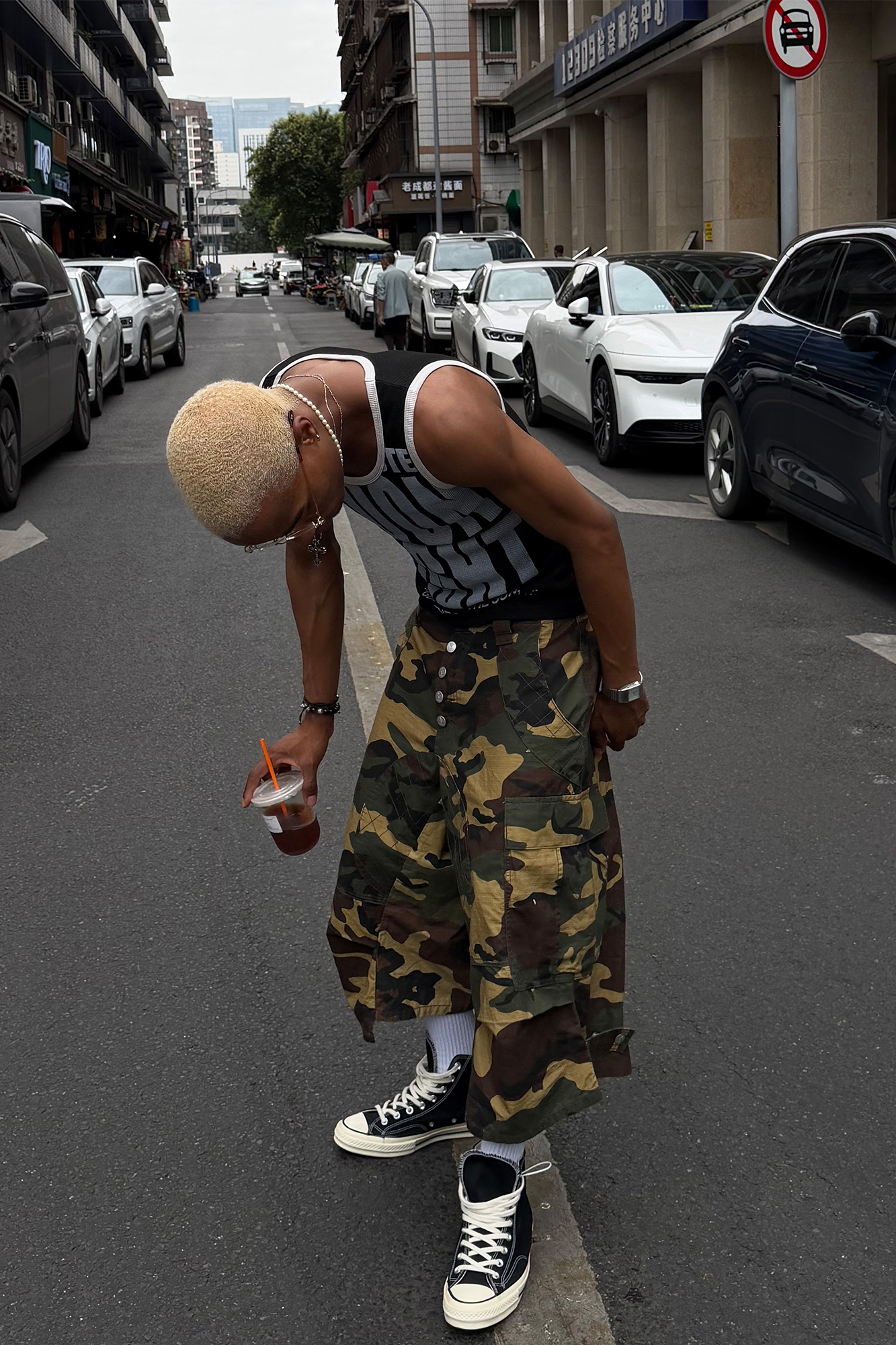 STEEPC Button-Fly Camo Quilted Cargo Shorts