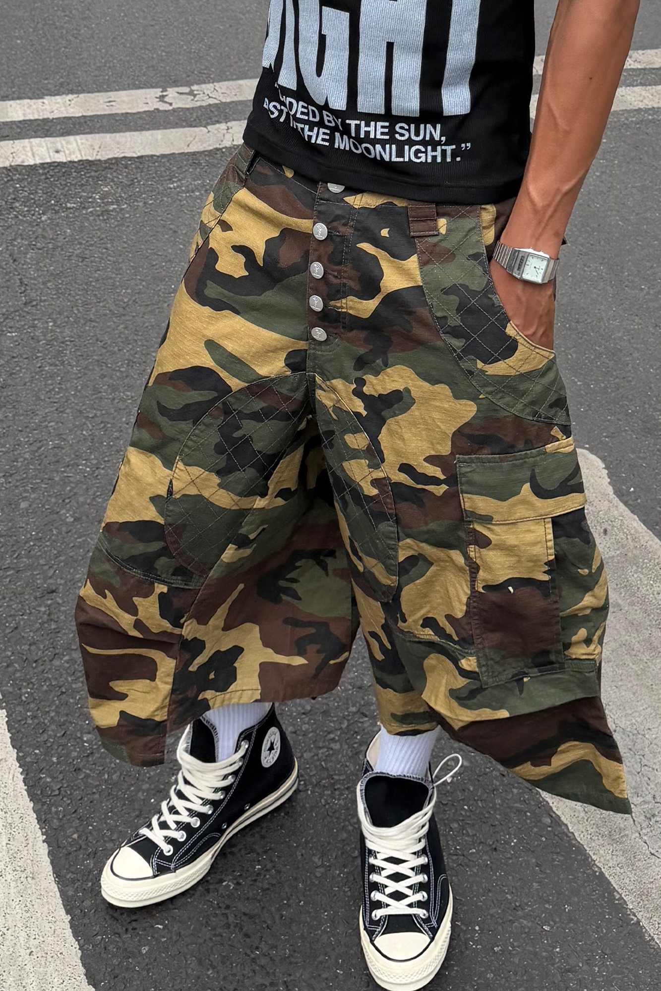 STEEPC Button-Fly Camo Quilted Cargo Shorts