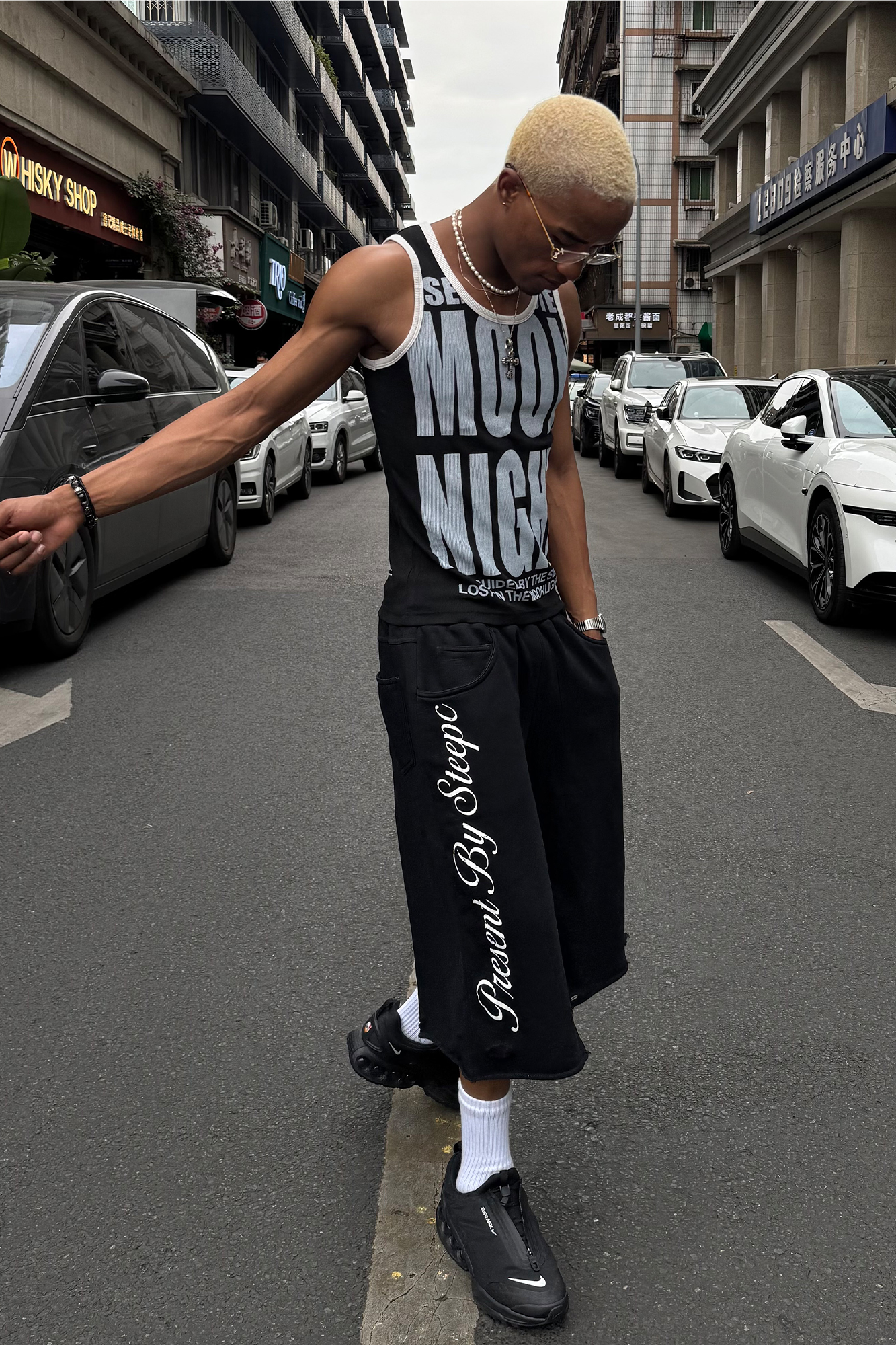 STEEPC Raw Edge Graphic Paneled Sweat Shorts