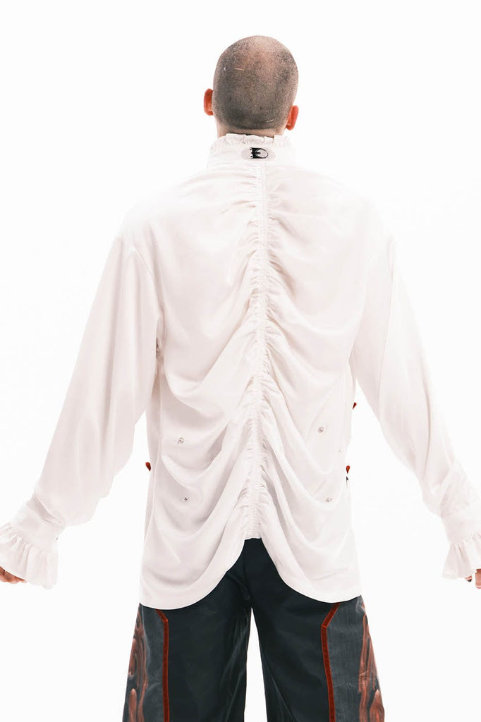 EMBRYO Demon Ruffle-Collar Buttoned LOGO Pleated Shirt, premium urban and streetwear designers apparel on PROJECTISR.com, EMBRYO