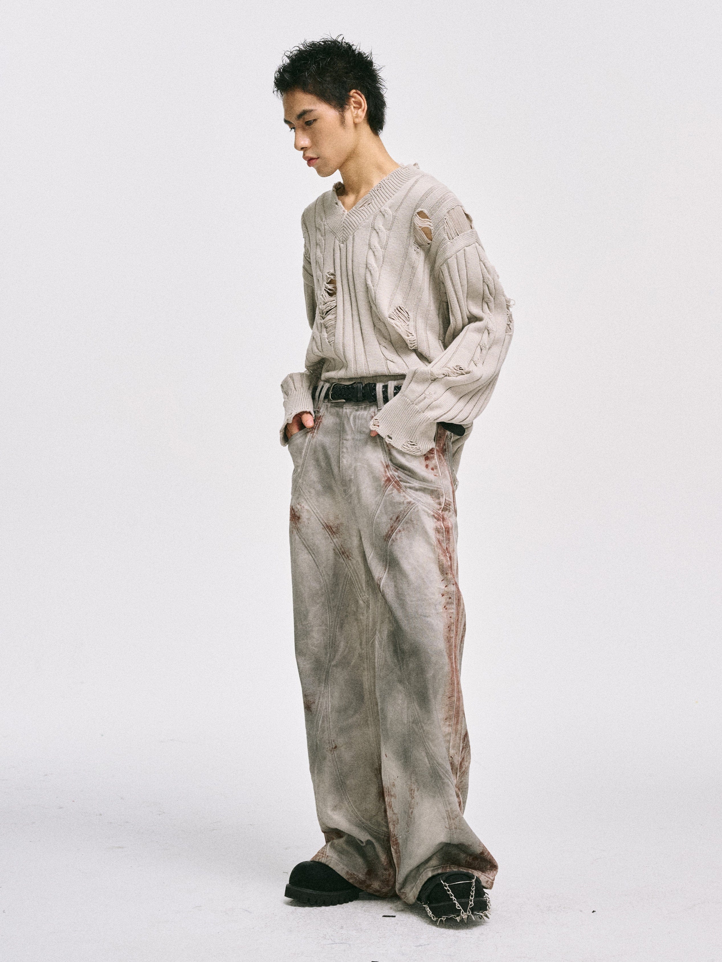 CATSSTAC Rusted Deconstructed Wide-Leg Jeans, premium urban and streetwear designers apparel on PROJECTISR.com, CATSSTAC