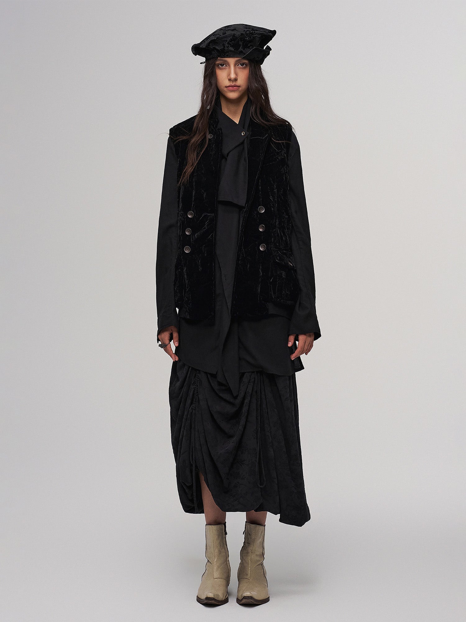 ILNya Nieternite Nifutur Asym Layered Wrap-Collar Shirt Coat Black