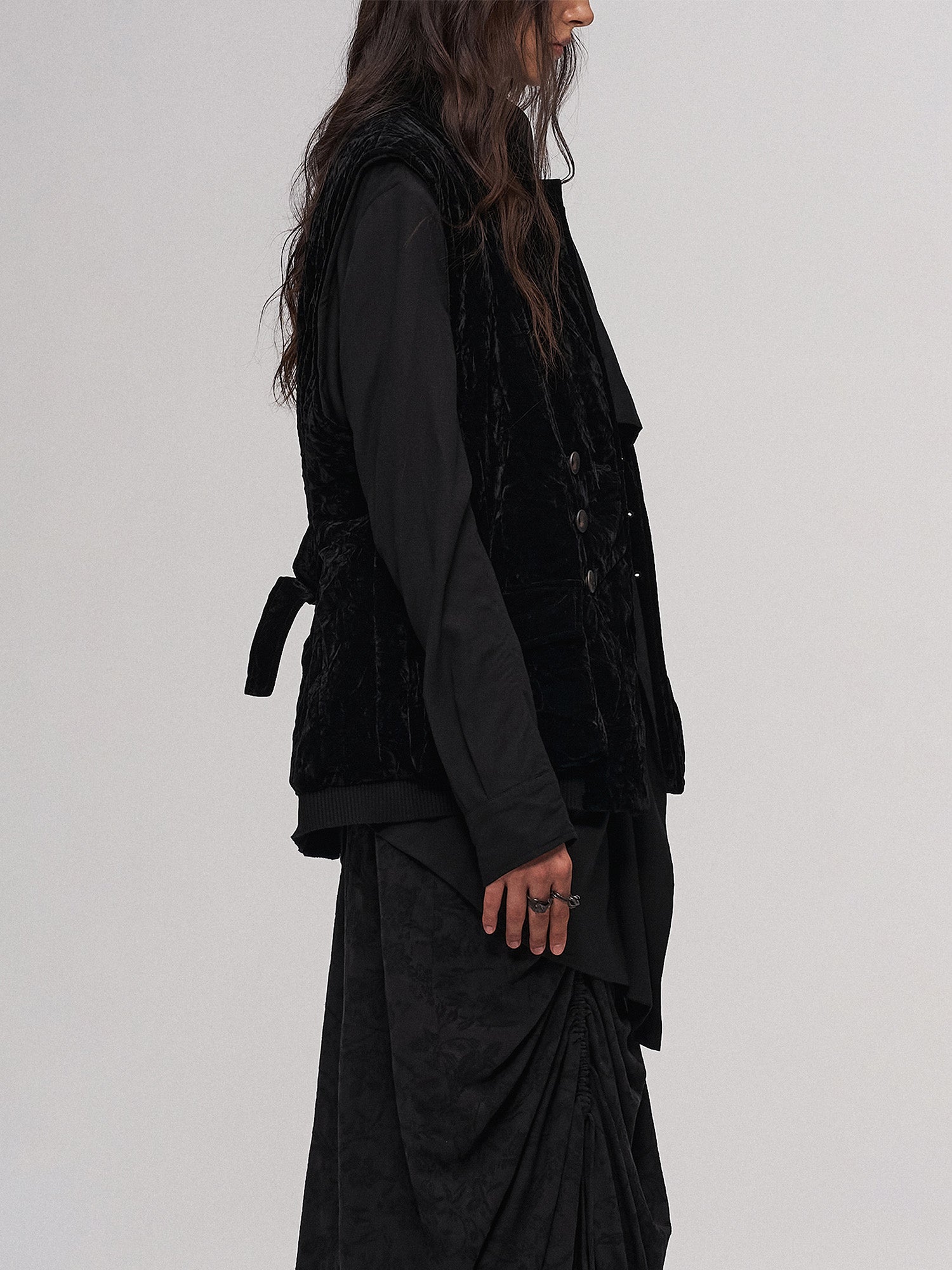 ILNya Nieternite Nifutur Asym Layered Wrap-Collar Shirt Coat Black