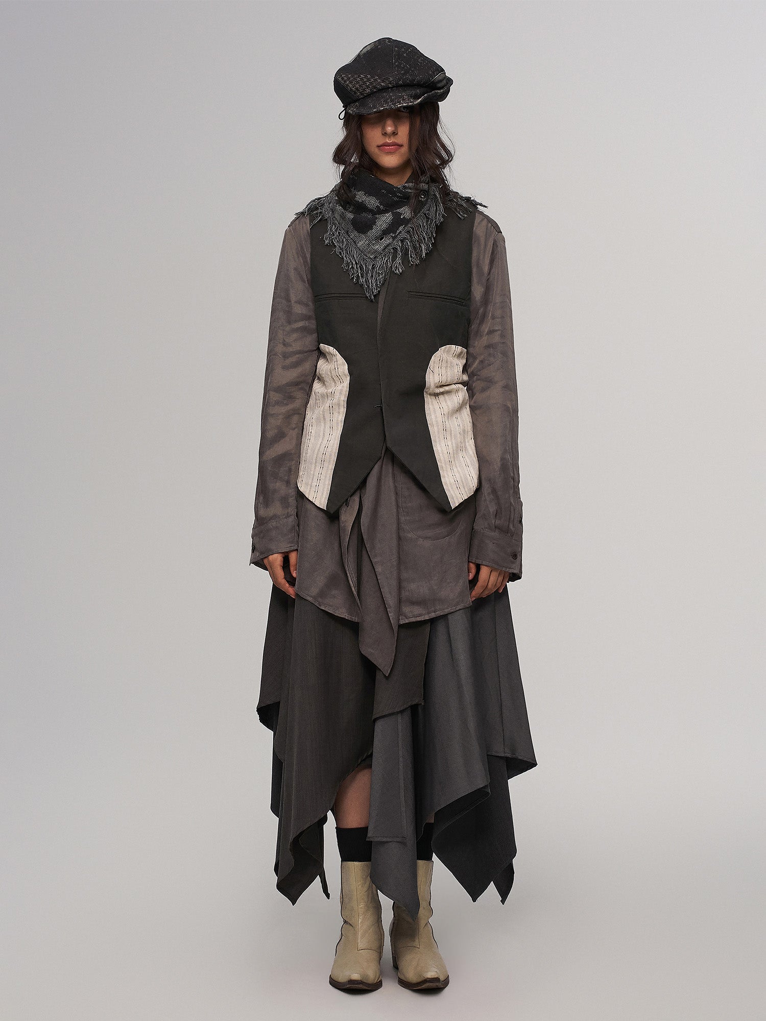 ILNya Nieternite Nifutur Asym Layered Wrap-Collar Shirt Coat Gray