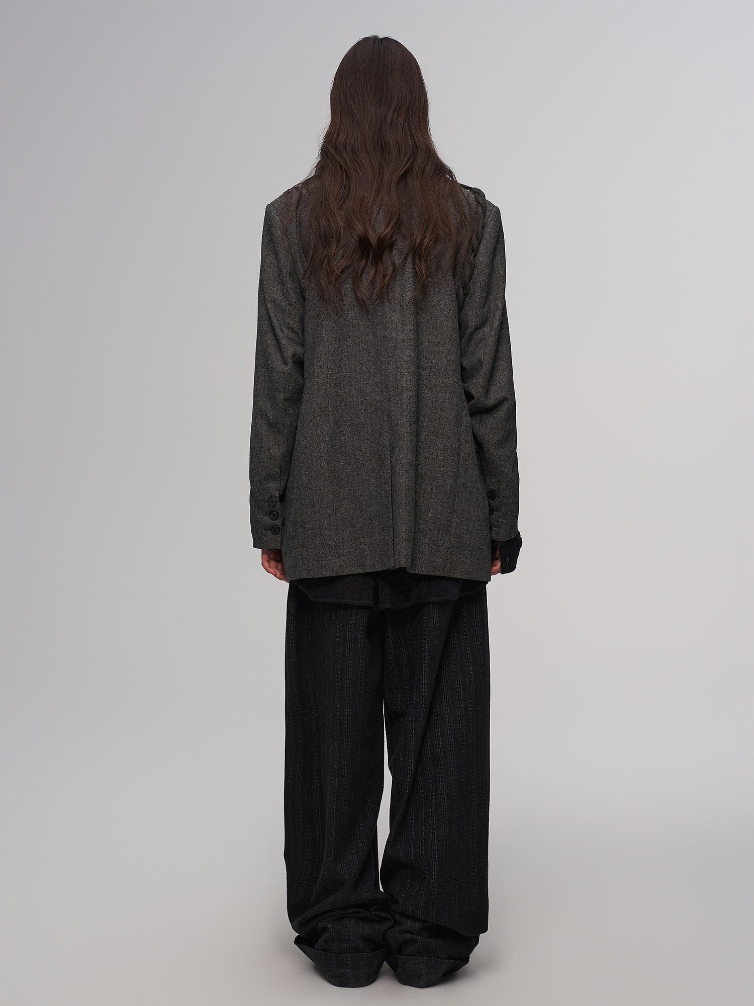 ILNya Nieternite Nifutur Asym Pinstripe Waistband Panel Wide-Leg Trousers