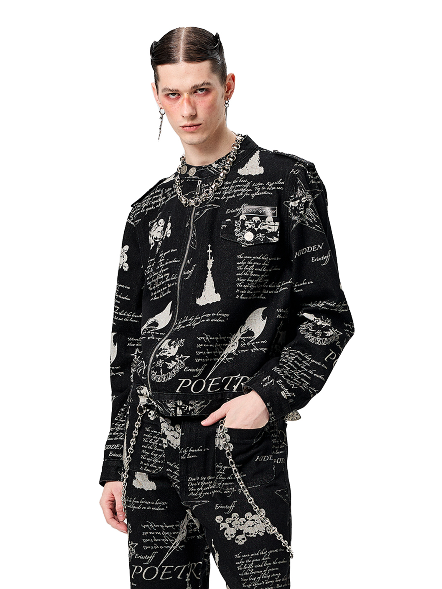 CYCYCY Punk Washed Graffiti Moto Denim Jacket