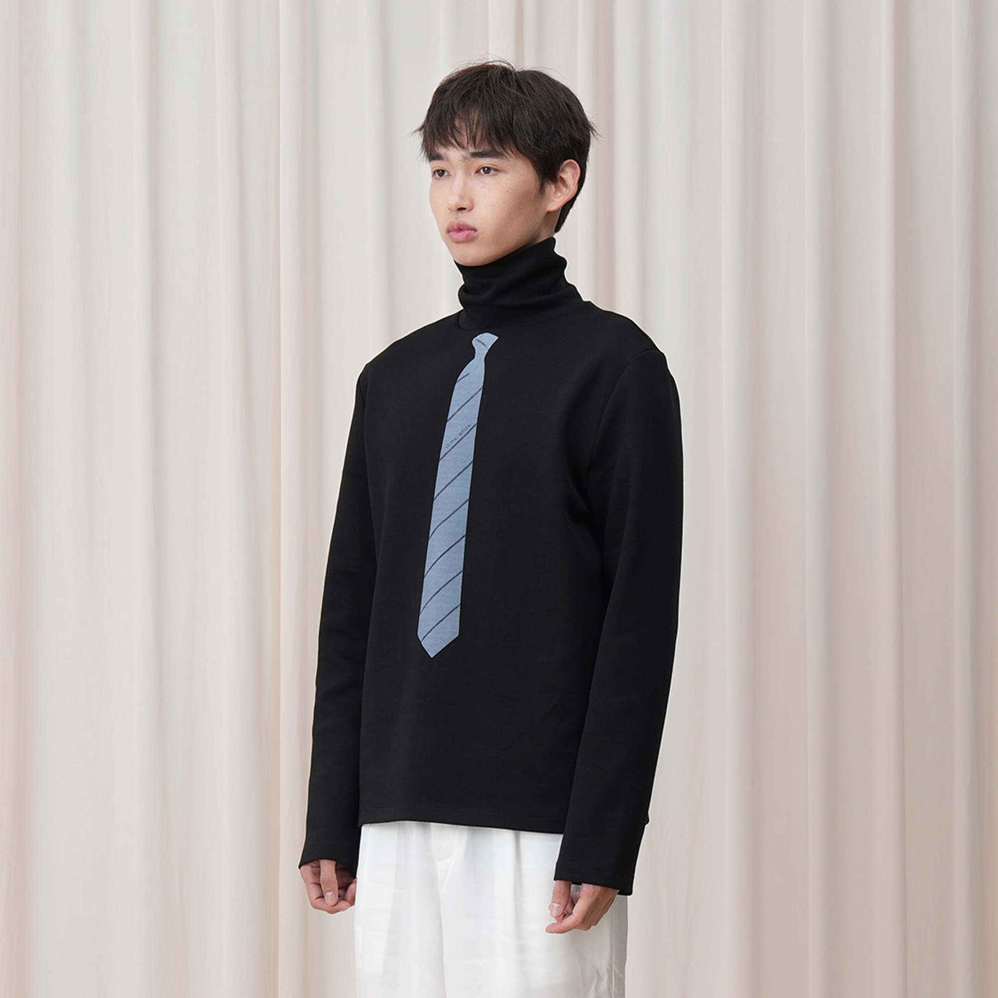 OUYANG WENJUN Stripes-Tie Graphic Turtleneck Long-Sleeve Tee