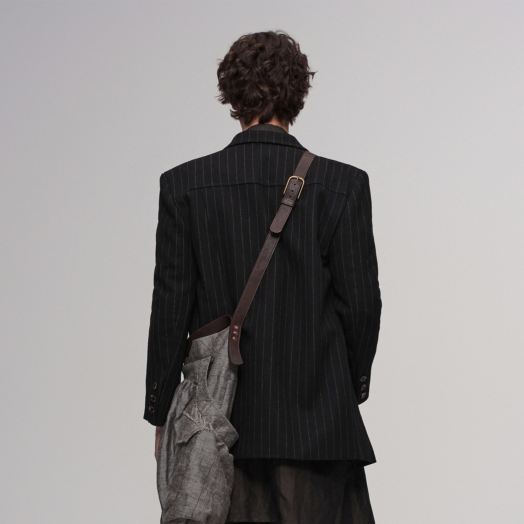 ILNya Nieternite Nifutur Asym Pinstripe Draped Flap Wool Blazer