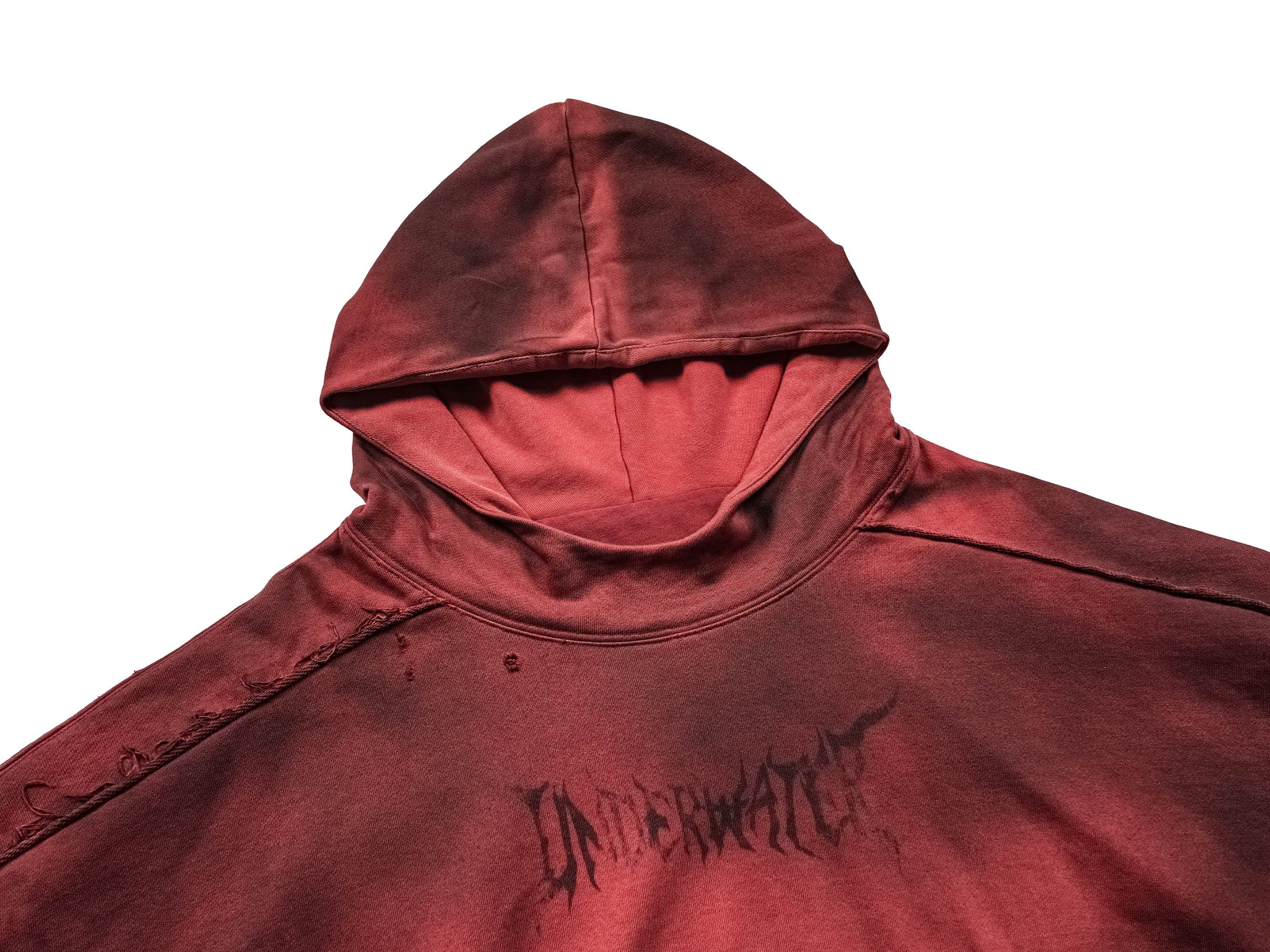 UNDERWATER Ashen Ember Distressed Elevated Hoodie Red, premium urban and streetwear designers apparel on PROJECTISR.com, UNDERWATER