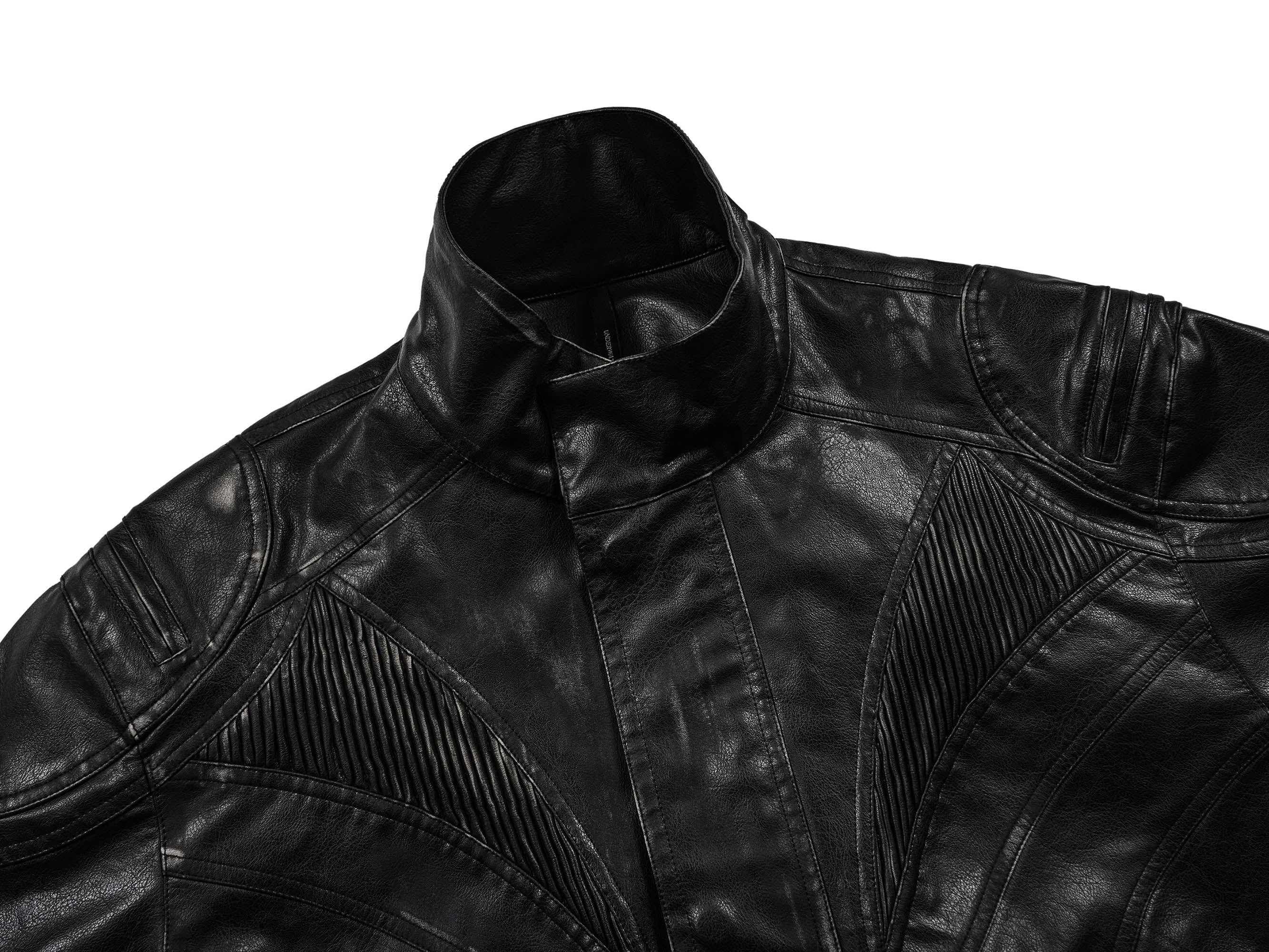 UNDERWATER Distressed Midnight Fang Faux Leather Biker Jacket, premium urban and streetwear designers apparel on PROJECTISR.com, UNDERWATER