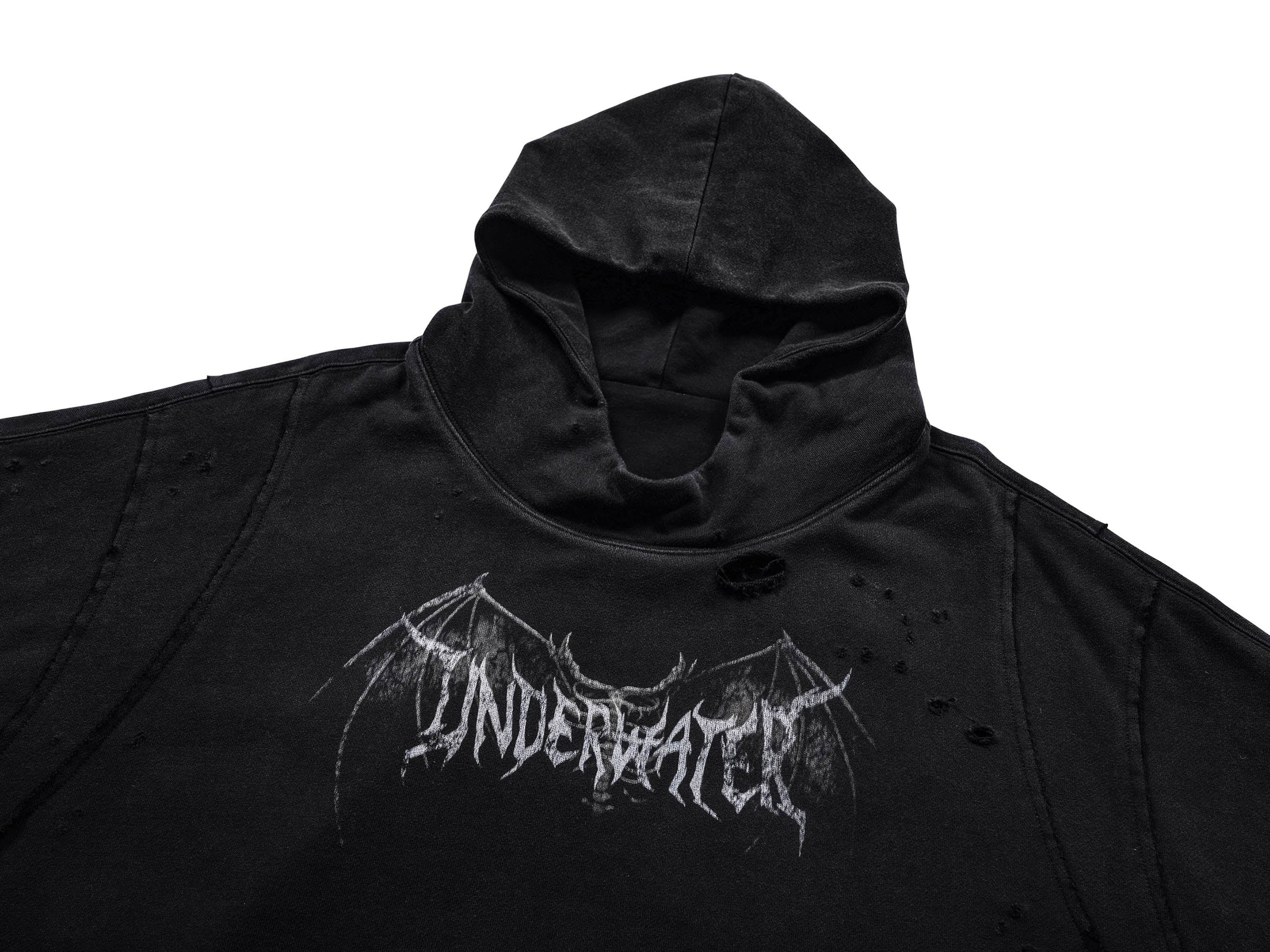 UNDERWATER Hellbound Wing Distressed Elevated Hoodie, premium urban and streetwear designers apparel on PROJECTISR.com, UNDERWATER