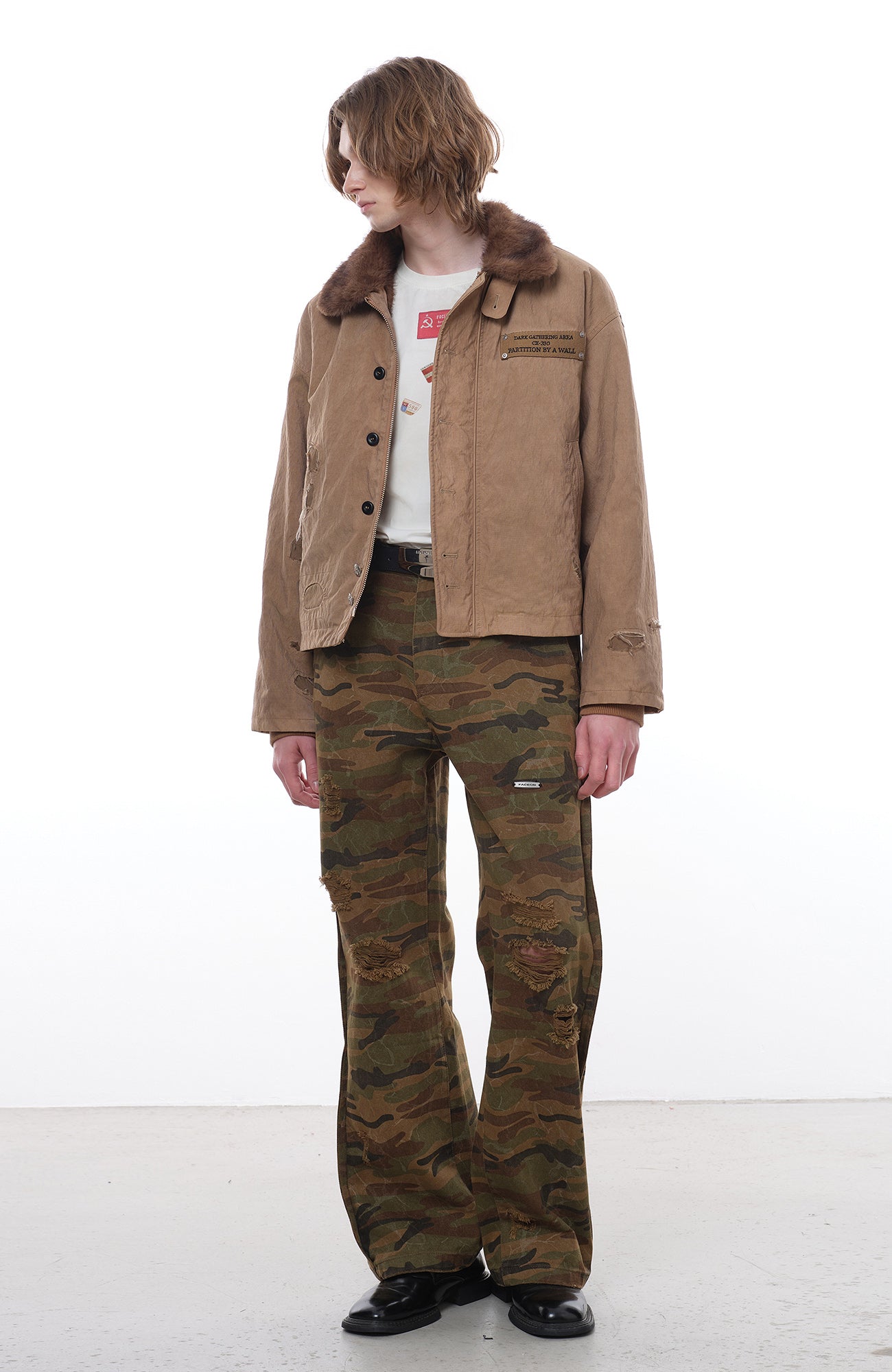 FACEONLAB Reversible Fleece Collar Deck Jacket Khaki