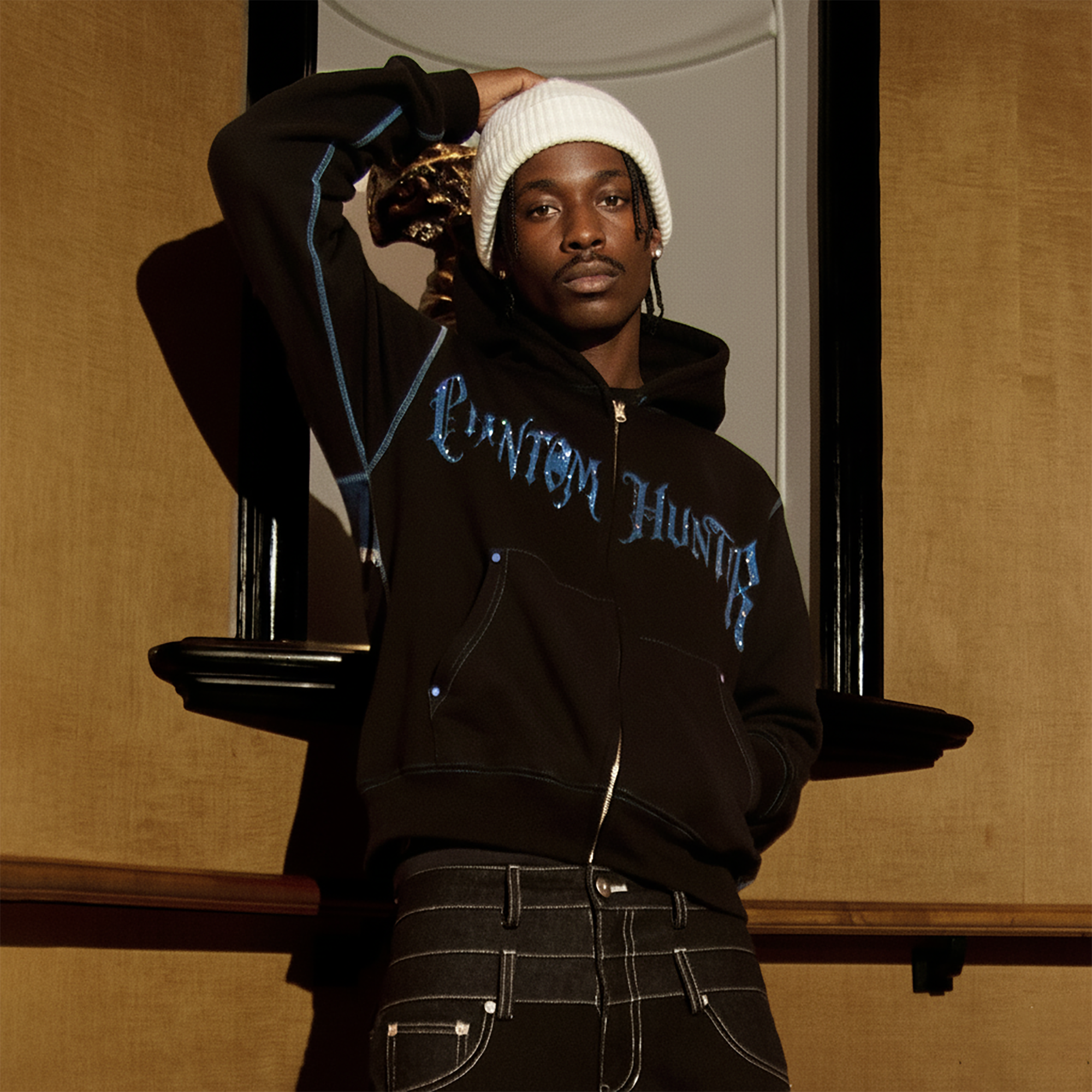 PHANTOMHUNTER Diamond Graphic Cropped Zip Hoodie, premium urban and streetwear designers apparel on PROJECTISR.com, PHANTOMHUNTER