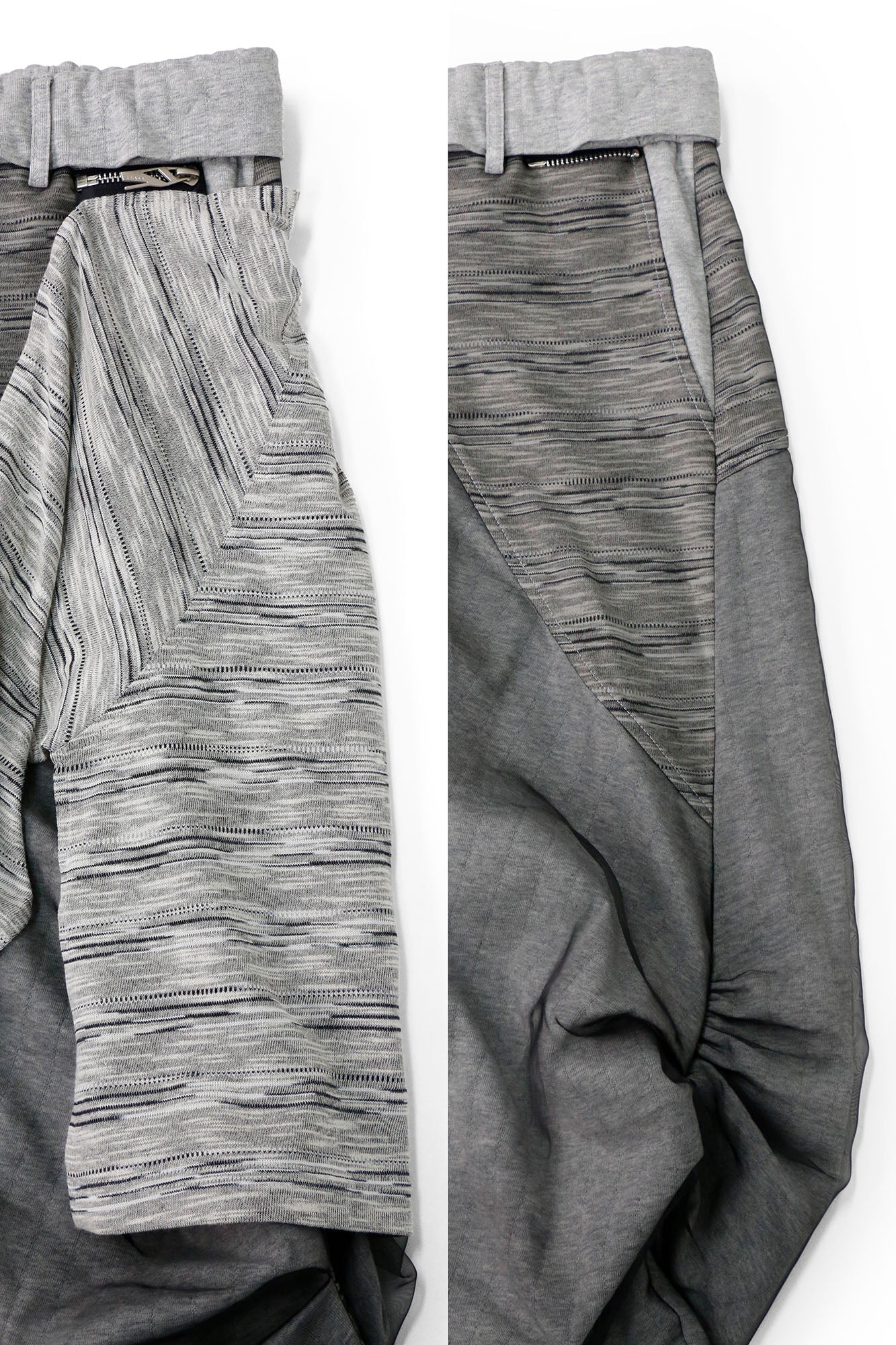 RELABEL Detachable Striped Drape Ruched Oversized Shorts Gray, premium urban and streetwear designers apparel on PROJECTISR.com, RELABEL