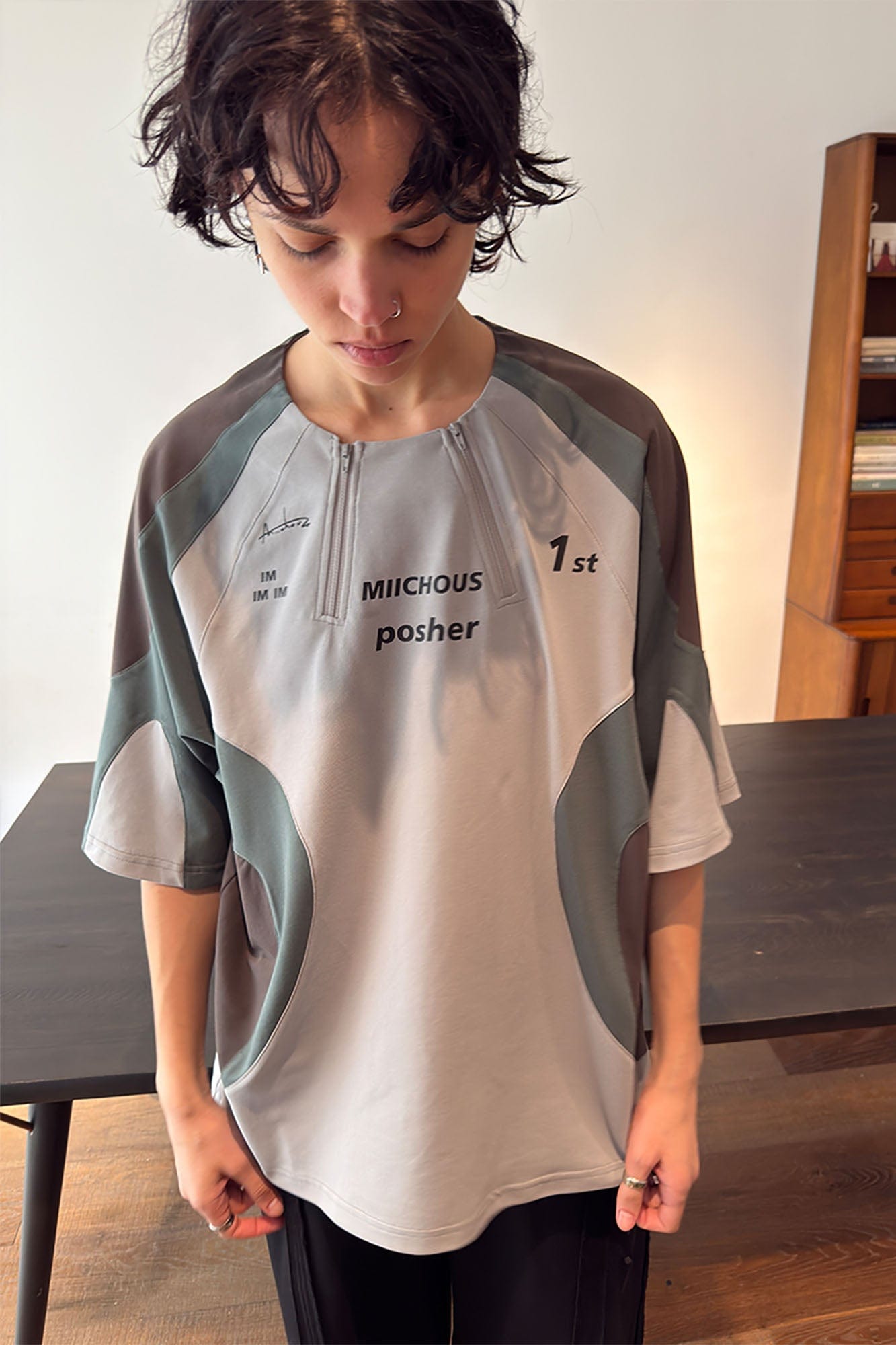 MIICHOUS Arc Spliced Dual Half-Zip Raglan T-Shirt