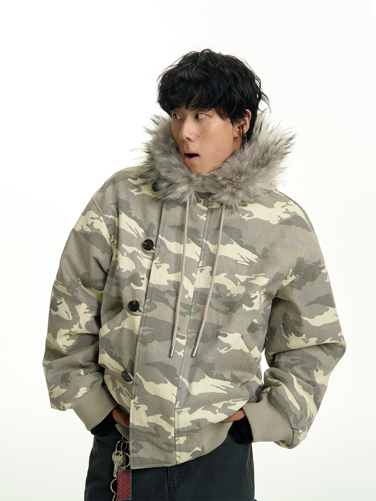 TGNS Detachable Fur-Collar Hooded Padded Parka