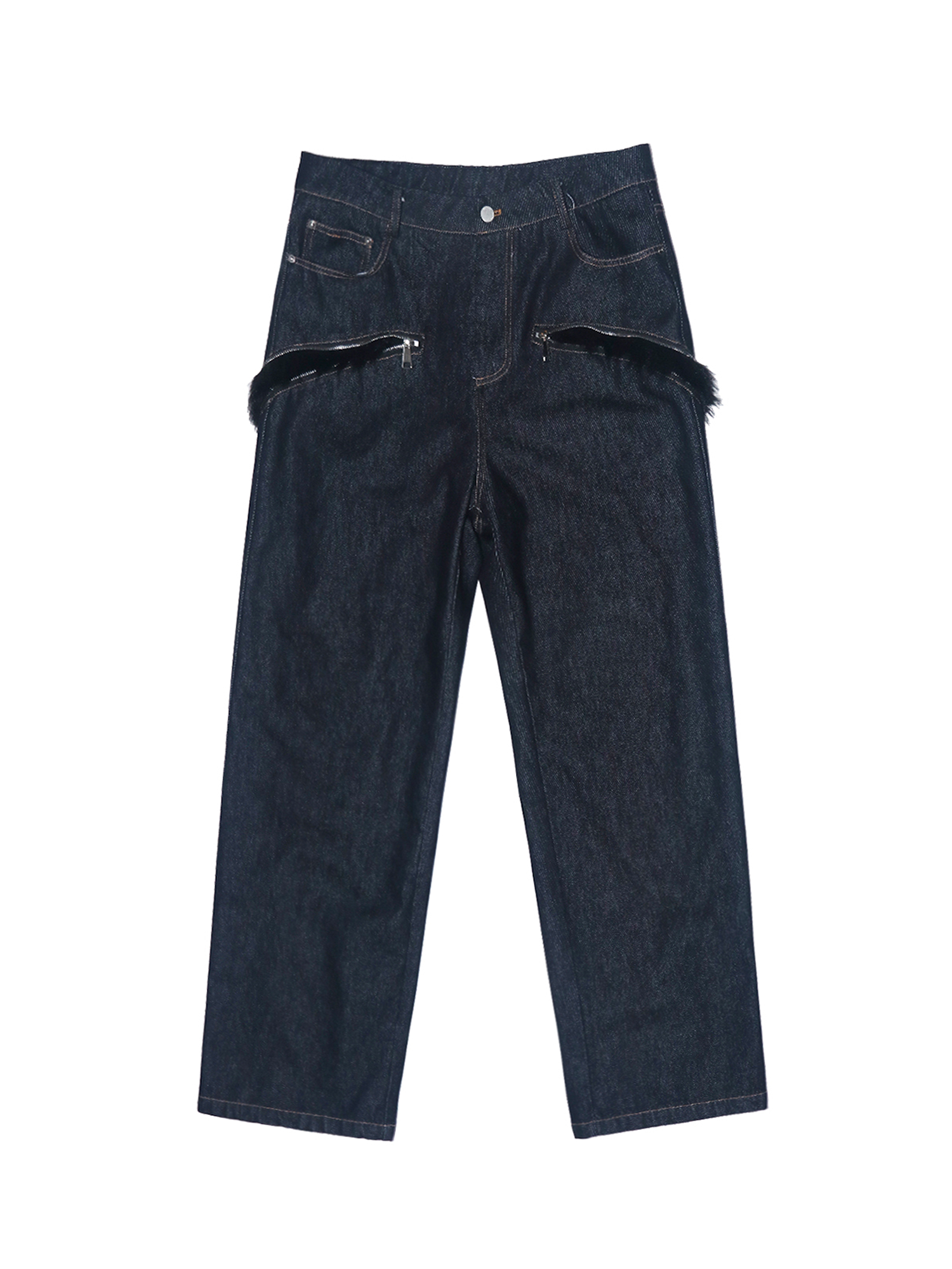 パンツ SYUMAN. Covered Denim 2 sides trousers ASSEEN Faux Fur-Spliced Raw Denim Pants