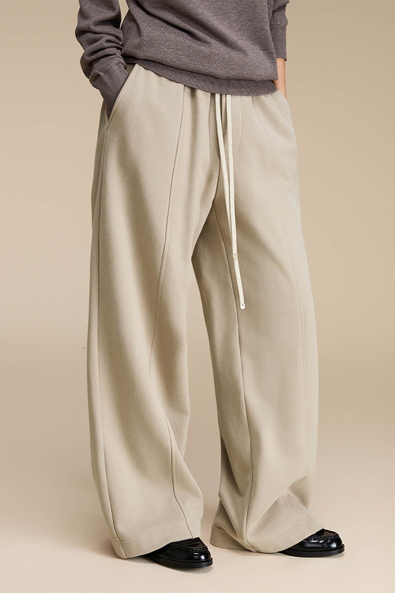 OPICLOTH Essential Fleece-Lined Spliced Wide-Leg Pants