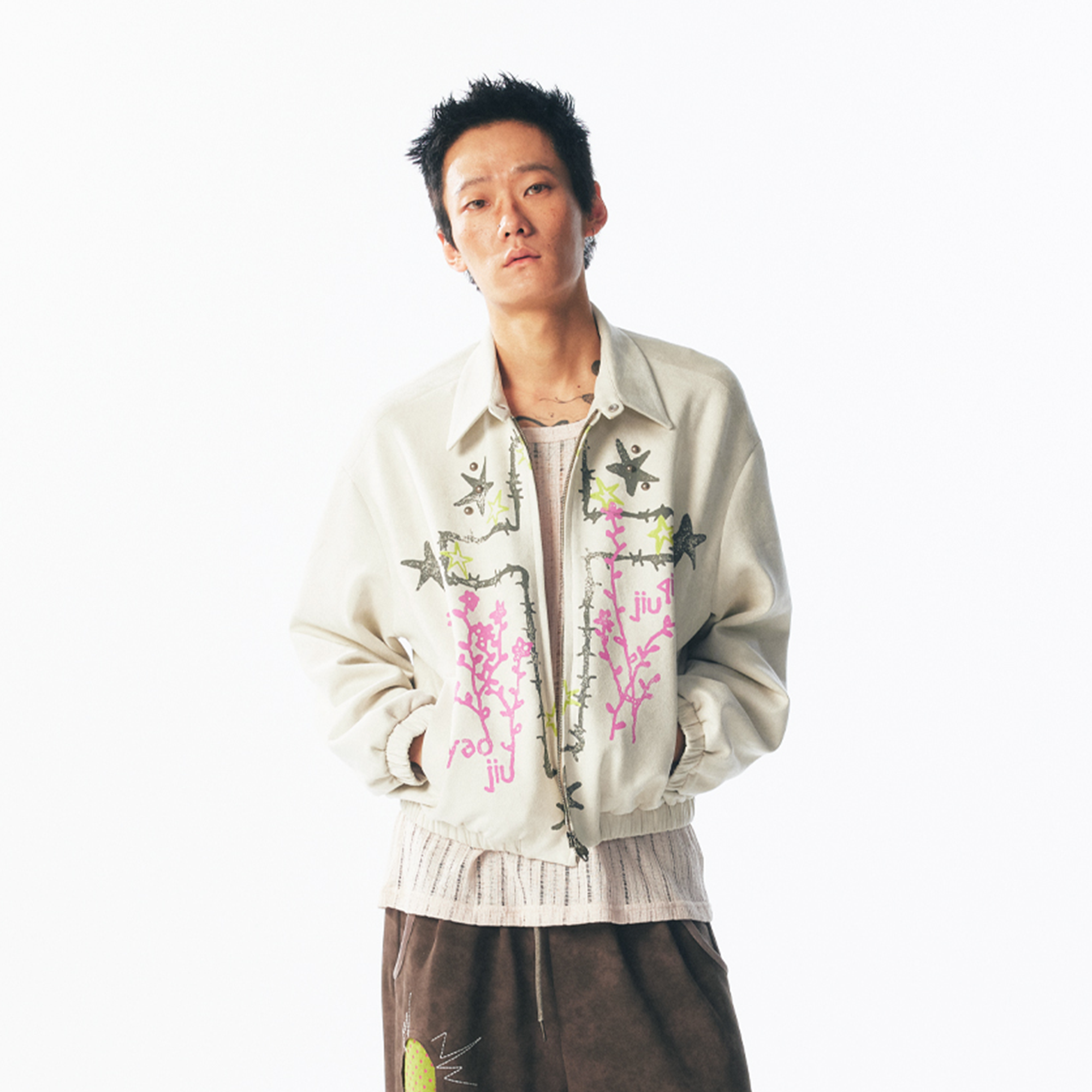 1997 POSTOFFICE Floral Cross Faux Suede Jacket