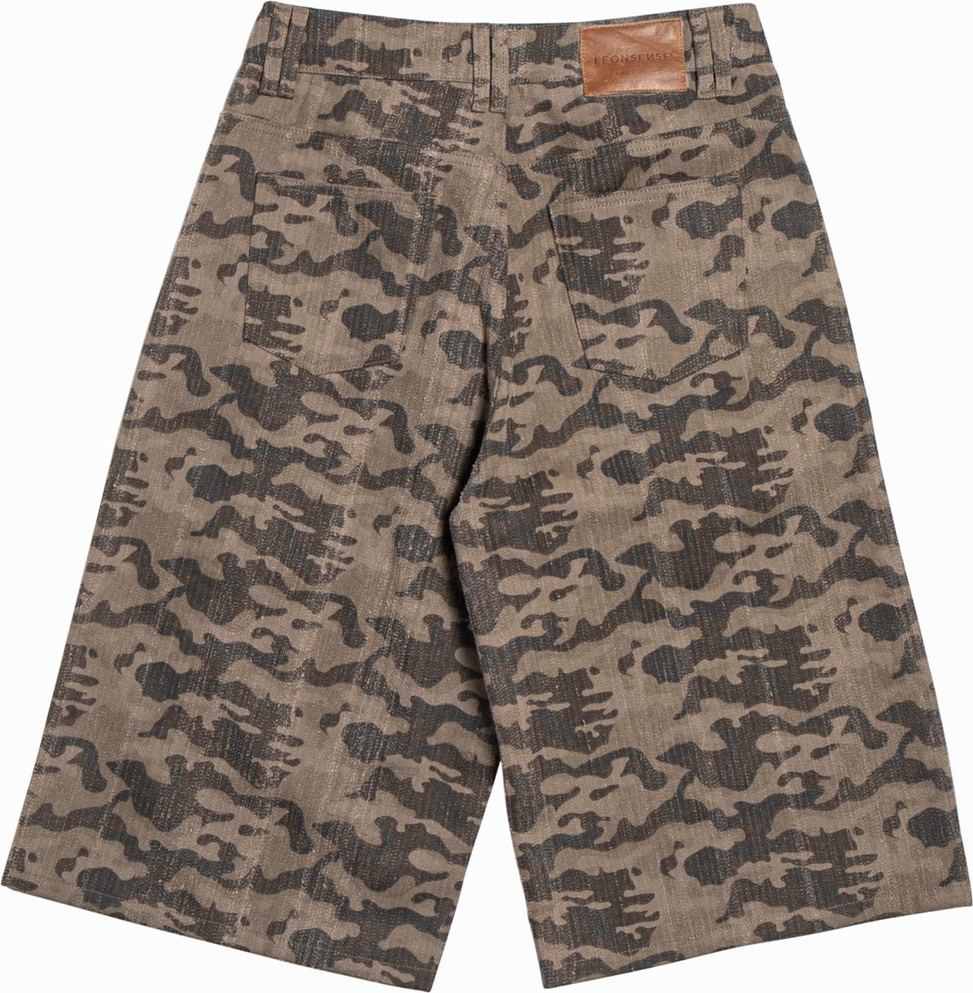 LEONSENSE Deconstructed Camo Cargo Shorts, premium urban and streetwear designers apparel on PROJECTISR.com, LEONSENSE