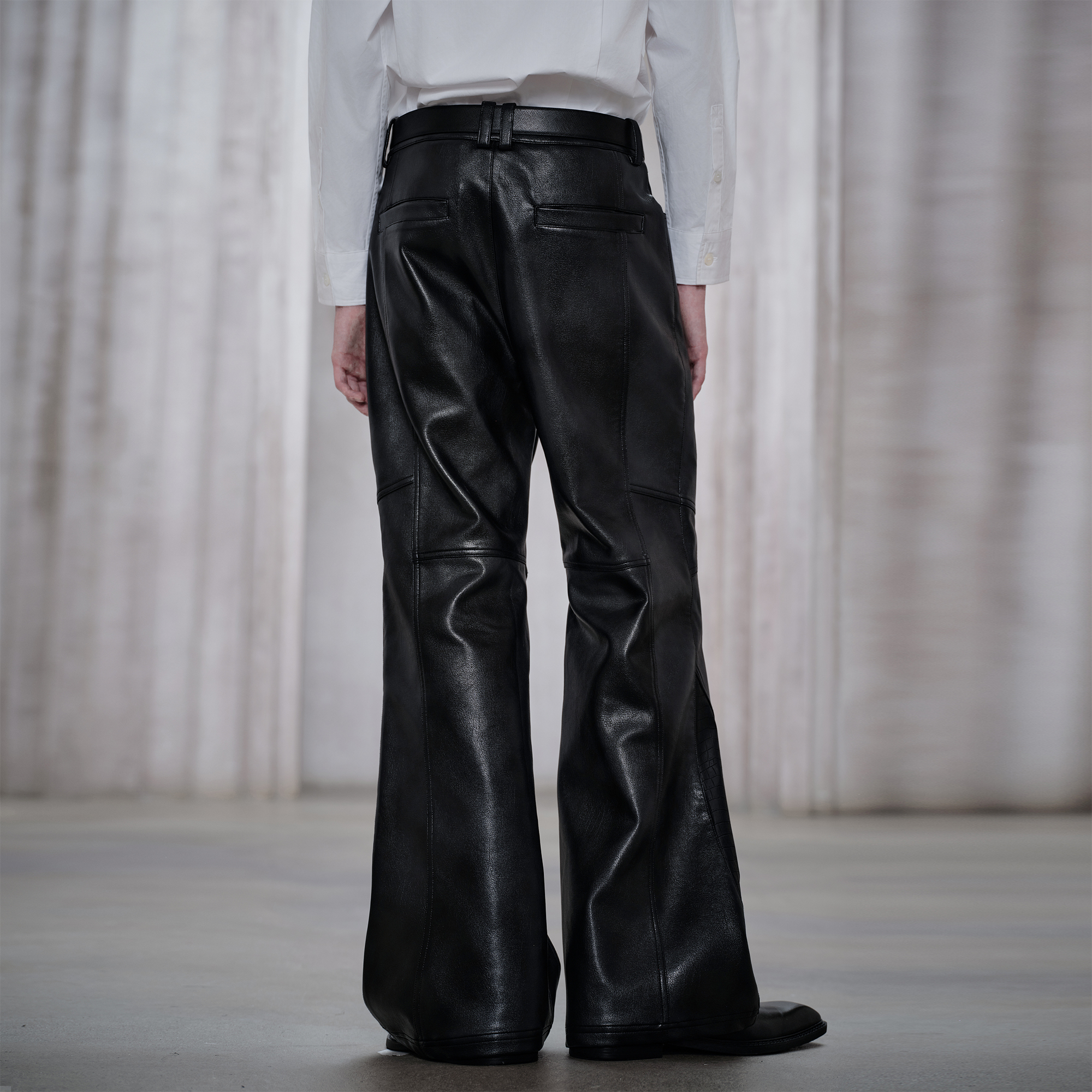 FACEONLAB Panel Armored Faux Leather Biker Pants Black