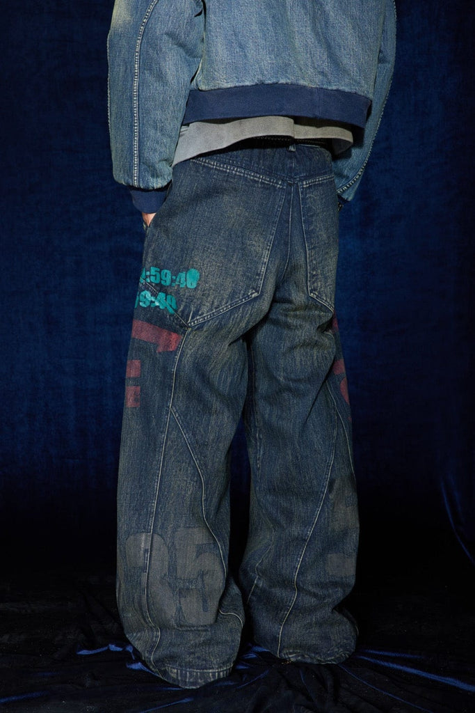 DND4DES Spliced Graffiti Wide-Leg Jeans, premium urban and streetwear designers apparel on PROJECTISR.com, DND4DES