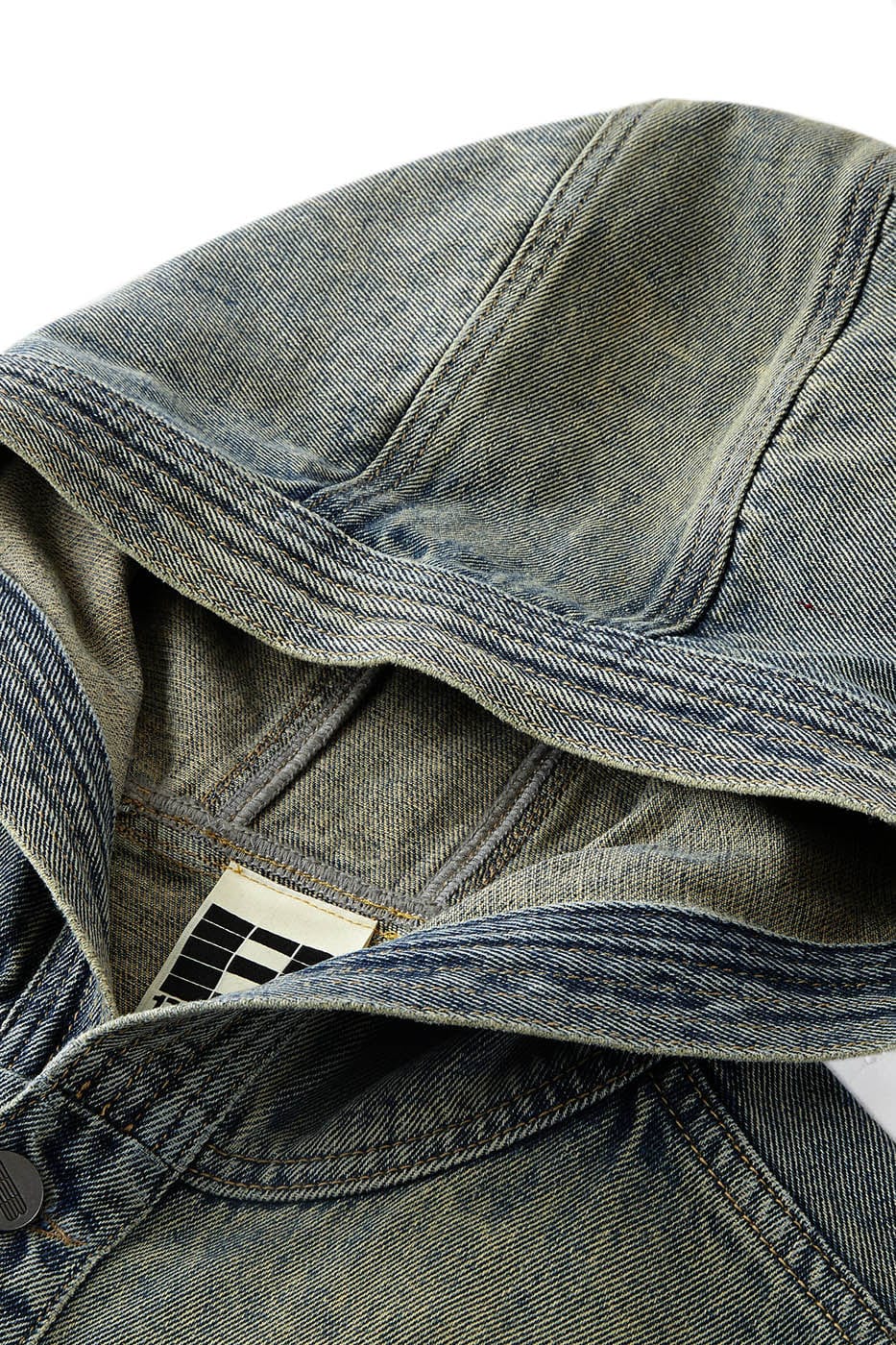 BONELESS Washed Pocket Hooded Denim Jacket, premium urban and streetwear designers apparel on PROJECTISR.com, BONELESS