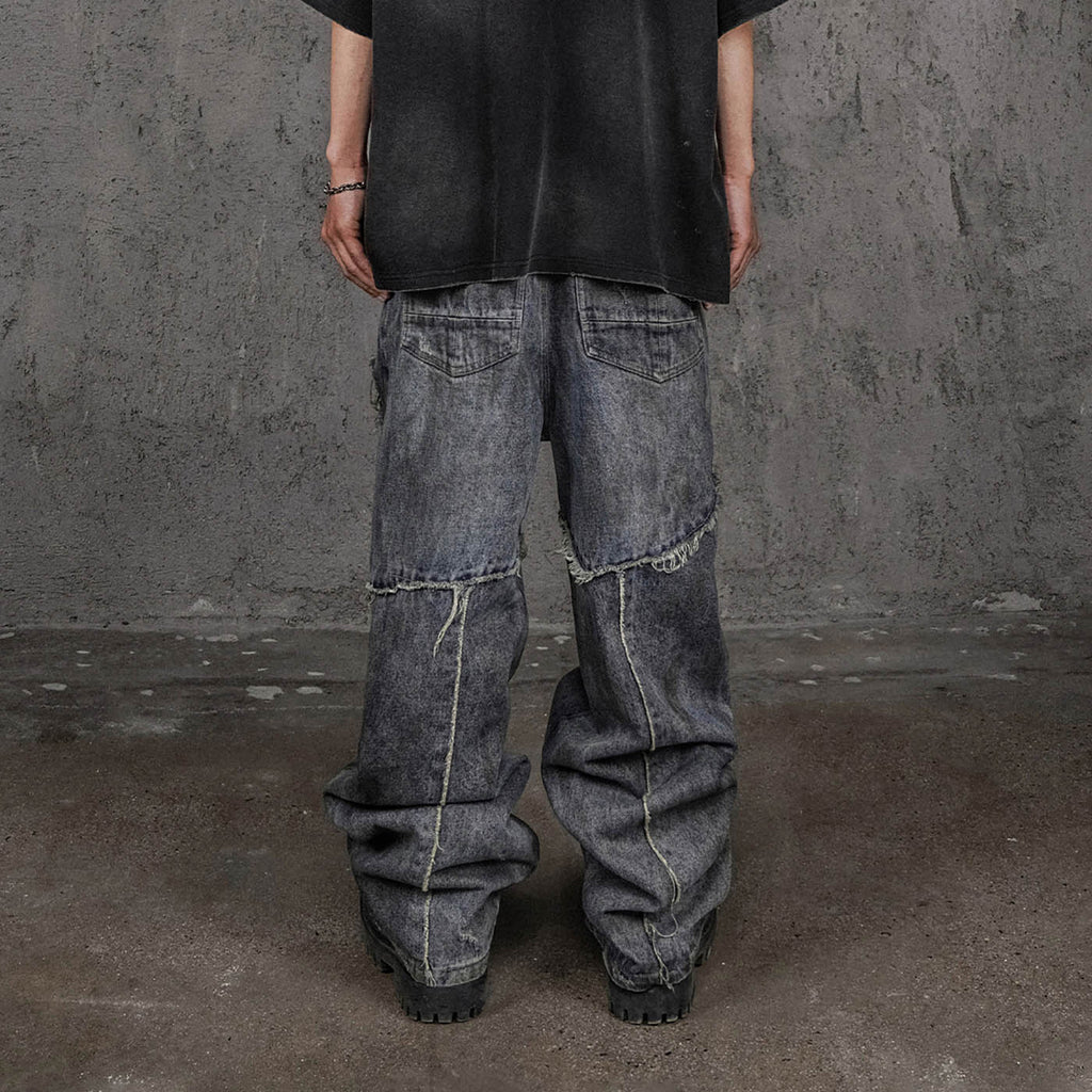 UNDERWATER Distressed Raw Edge Spliced Jeans, premium urban and streetwear designers apparel on PROJECTISR.com, UNDERWATER