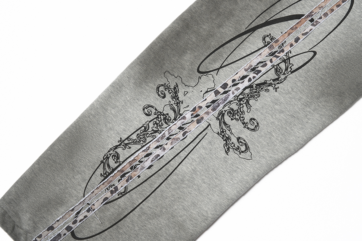 SAXGENWON Leopard Layered Frayed Paint-Splattered Sweatpants