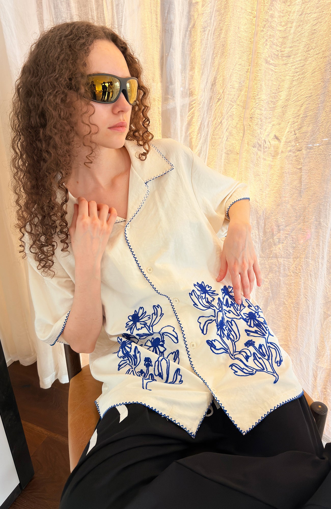 MIICHOUS Floral Embroidered Short-Sleeve Shirt, premium urban and streetwear designers apparel on PROJECTISR.com, MIICHOUS