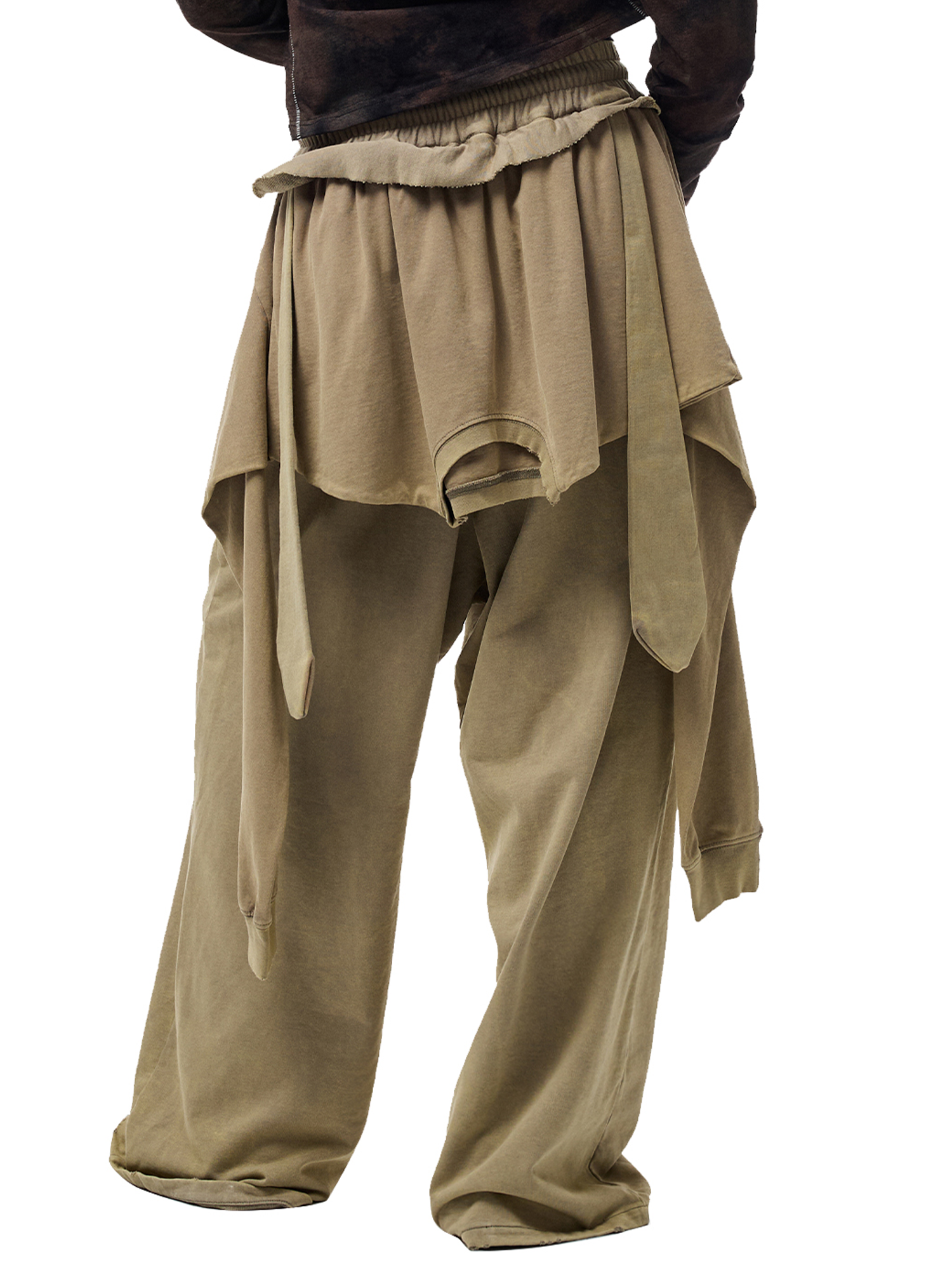CYCYCY Layered Raw Edge Wide-Leg Sweatpants Khaki