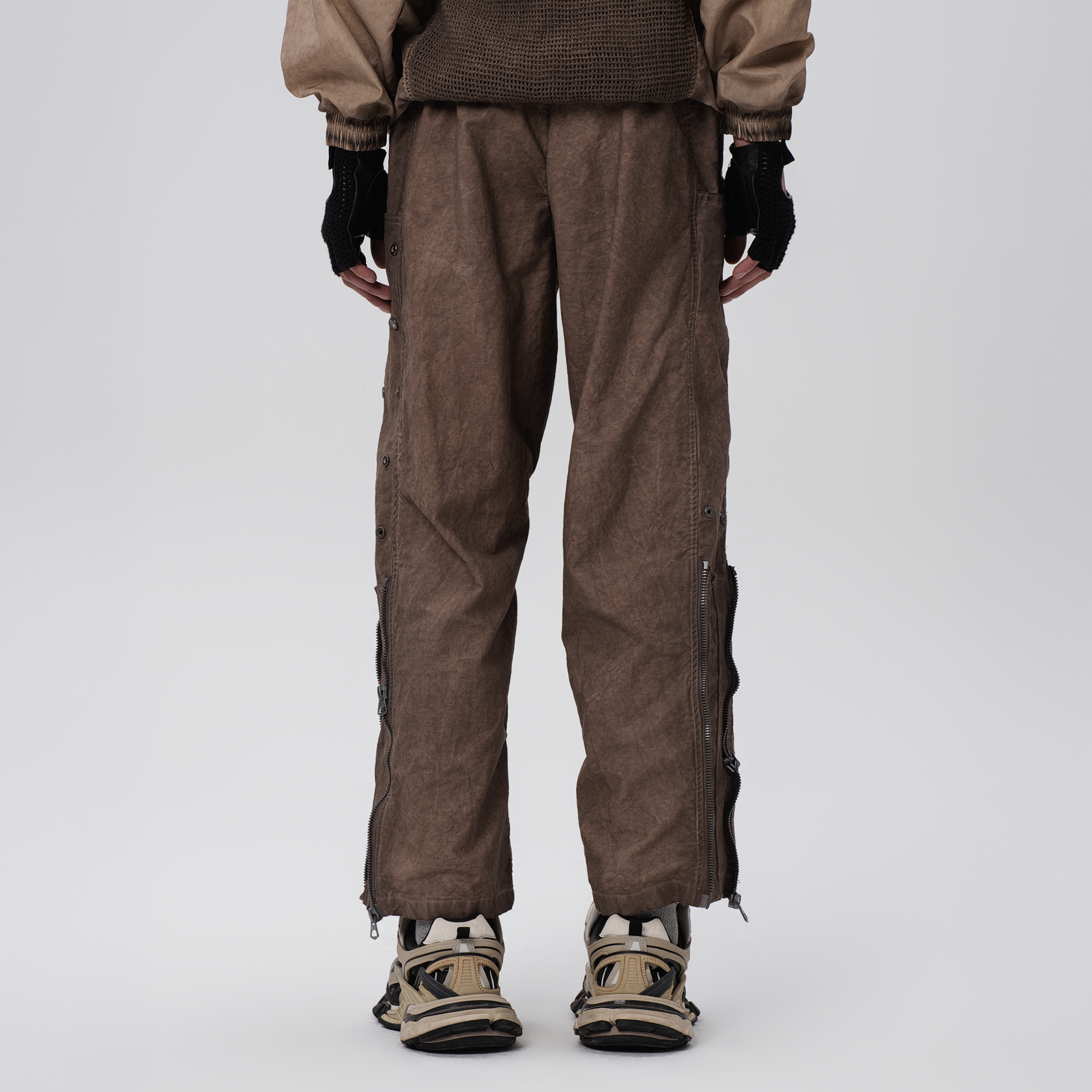 STEAM Distressed Mesh-Knee Multi-Pocket Straight-Leg Cargo Pants