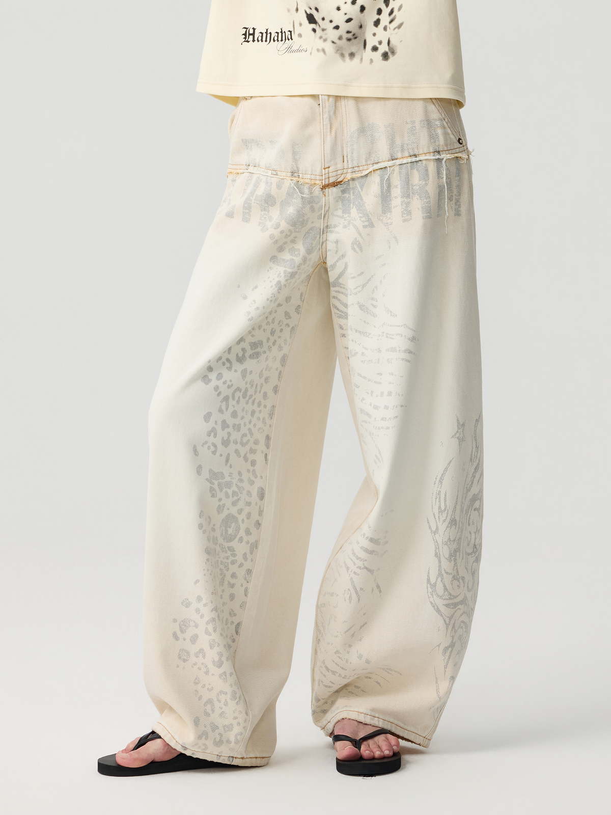 HAHAHA Wide-Leg Silver Leopard Jeans