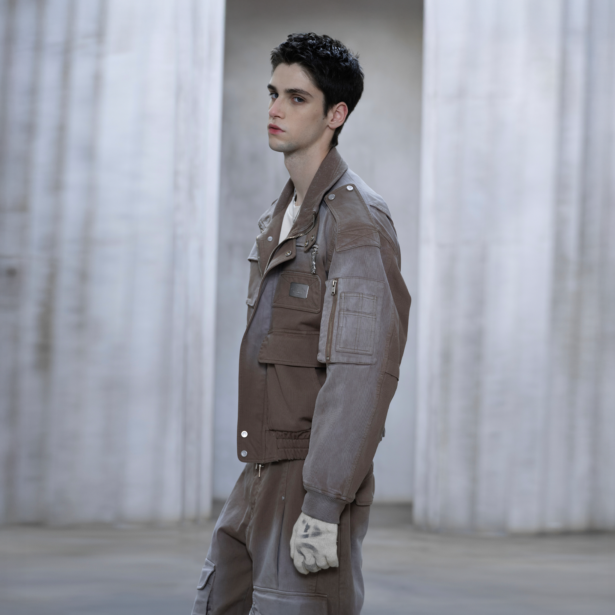 FACEONLAB Washed Multi-Pocket Utility Jacket