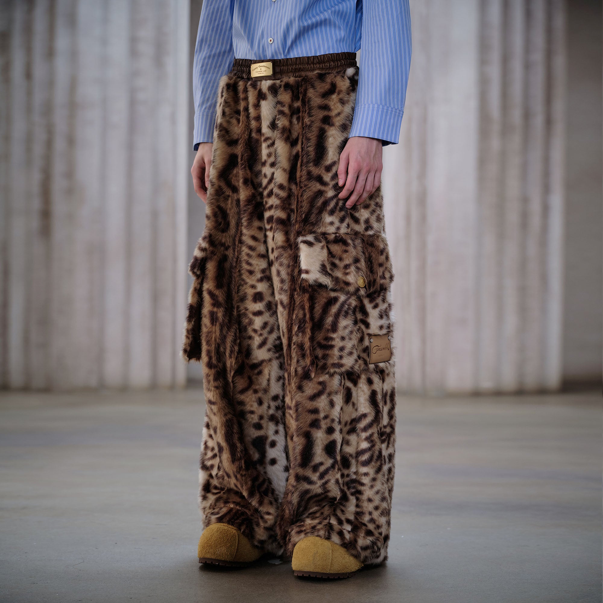 FACEONLAB Leopard Faux Fur Oversized Pants