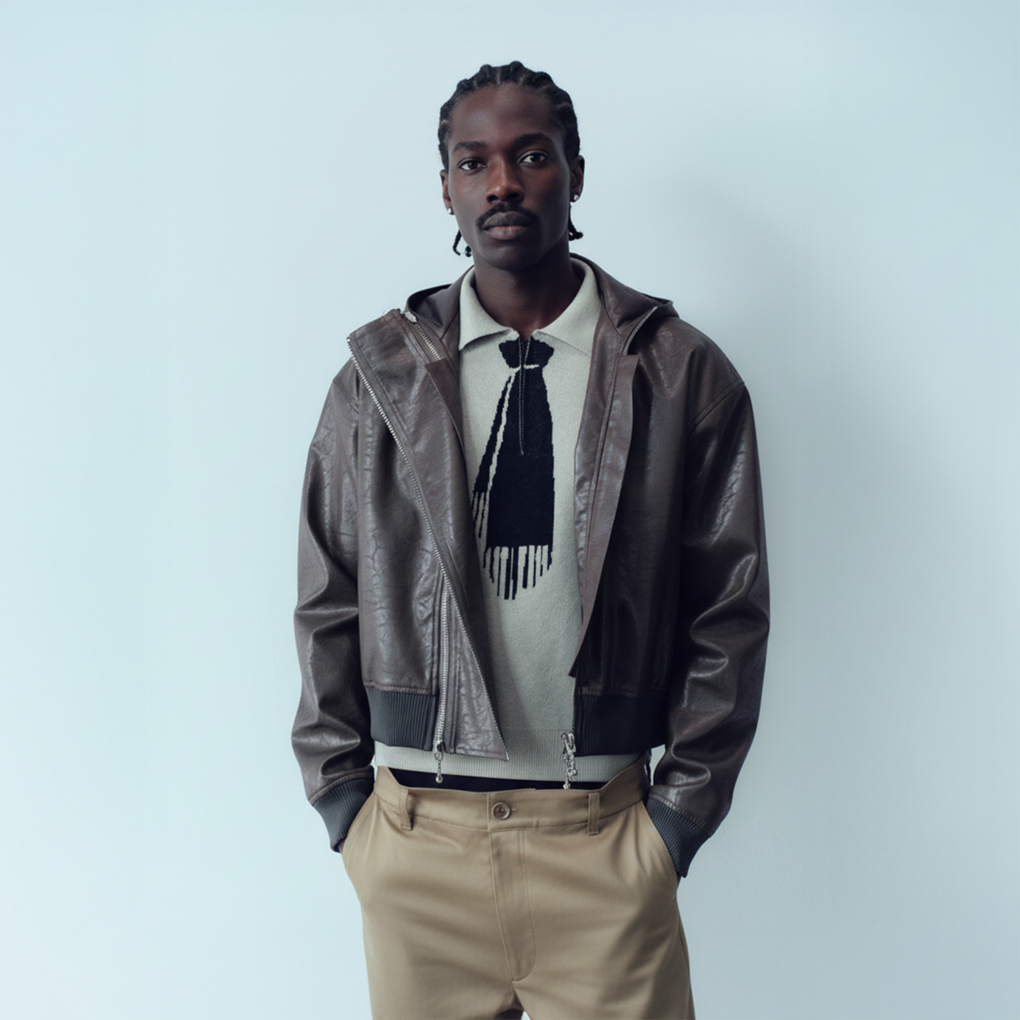 KADAKADA Faux Leather Dual-Zipper Hooded Jacket