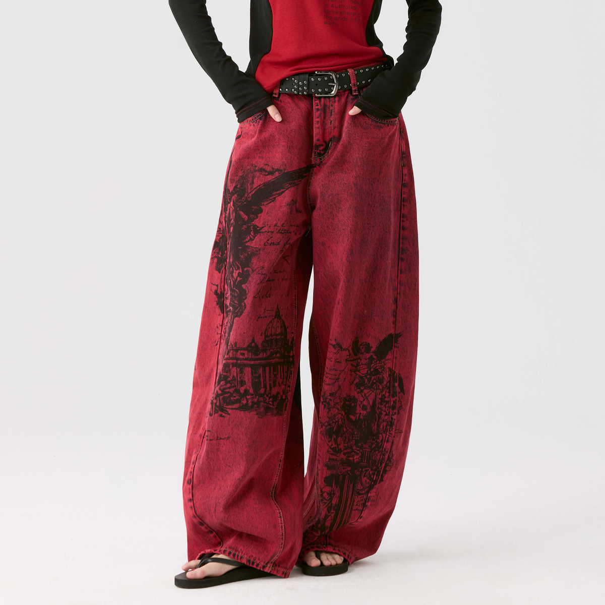 HAHAHA Hand-Painted Graphic Washed Wide-Leg Jeans