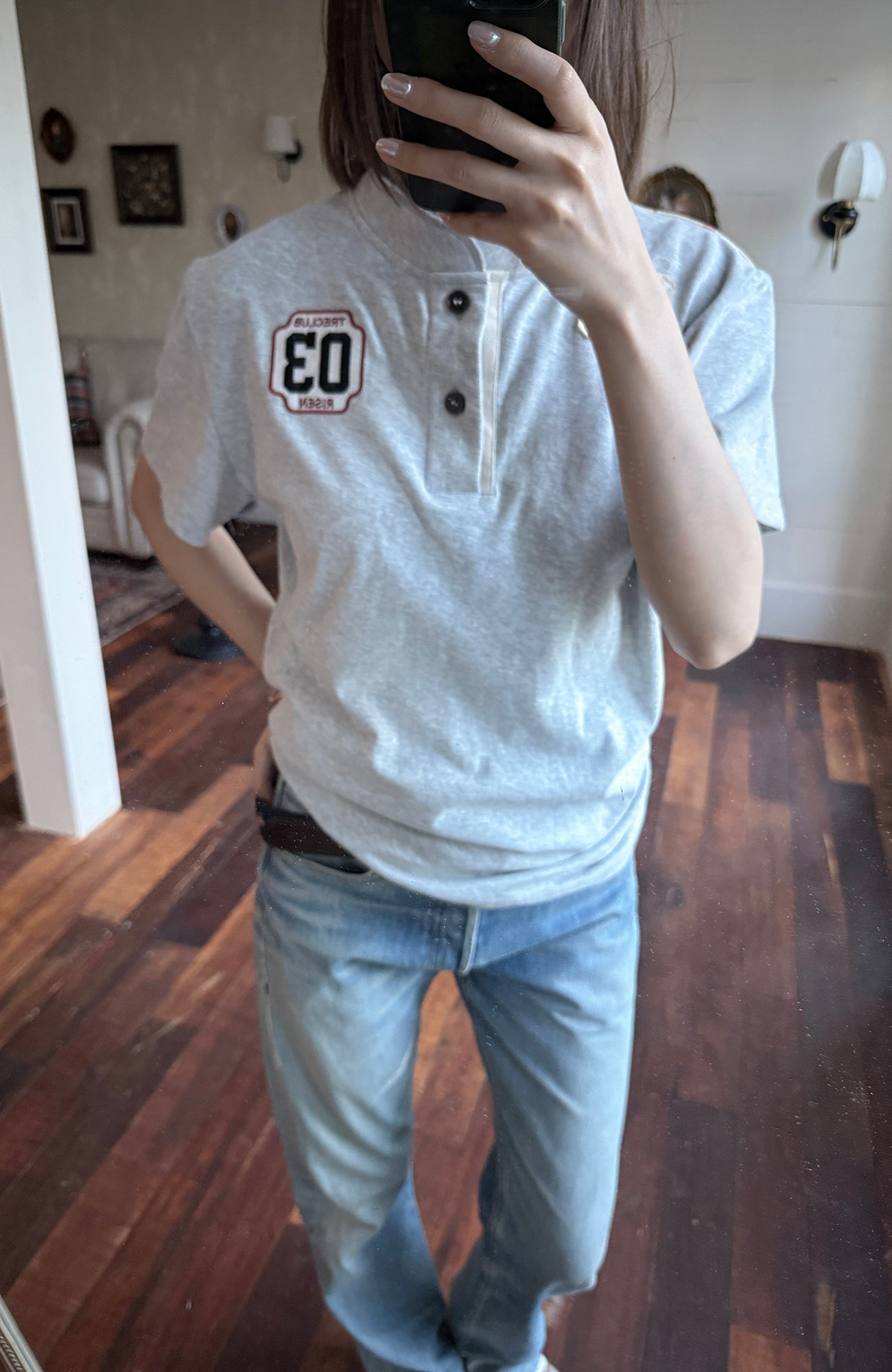 TRECLUB Retro Star Stripe Stand-Collar Polo T-Shirt
