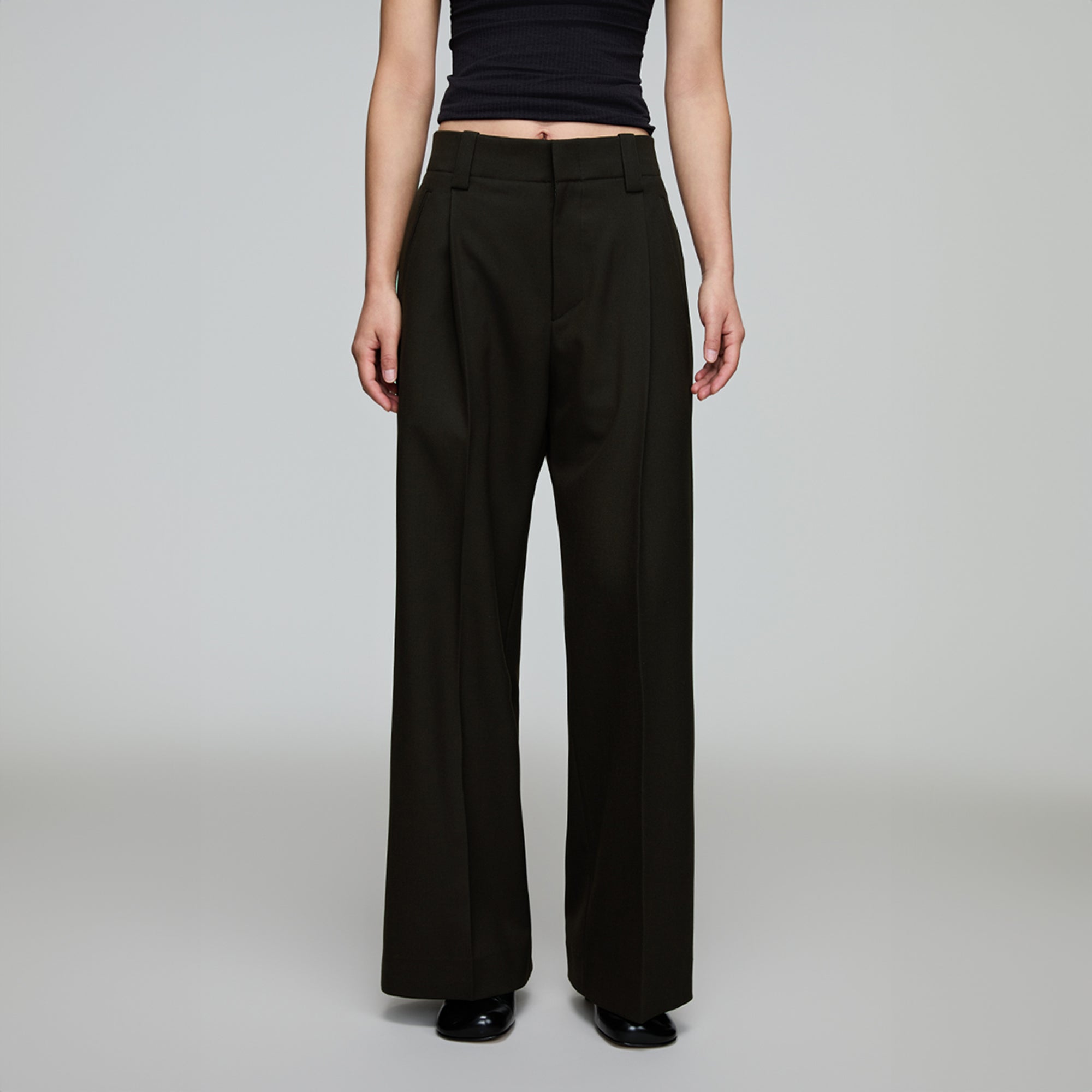 OPICLOTH Pleated Tapered Waist Straight-Leg Trousers